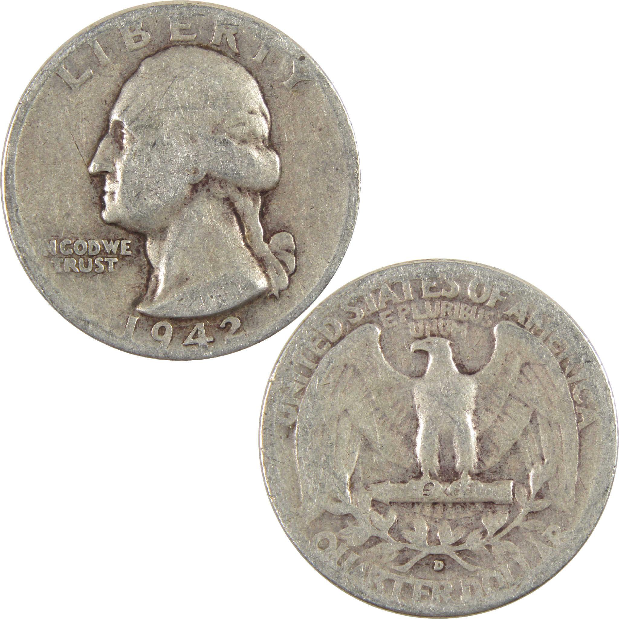 1942 D Washington Quarter G Good Silver 25c Coin
