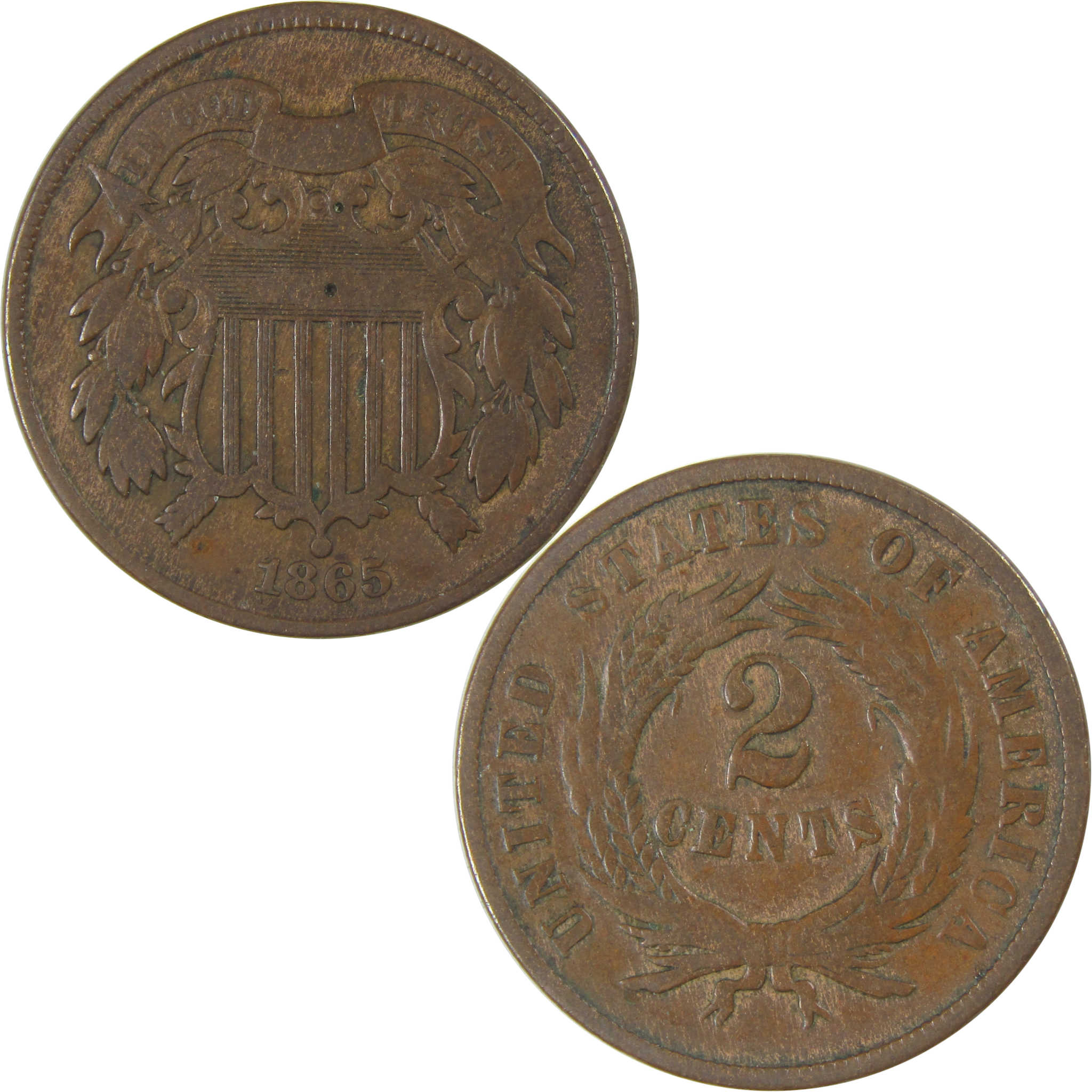 1865 Two Cent Piece VG Very Good 2c Coin SKU:CP37