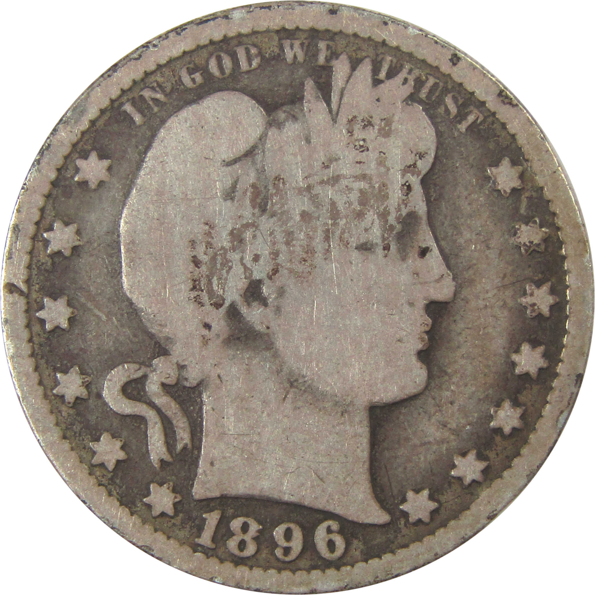 1896 O Barber Quarter G Good Silver 25c Coin SKU:I21858
