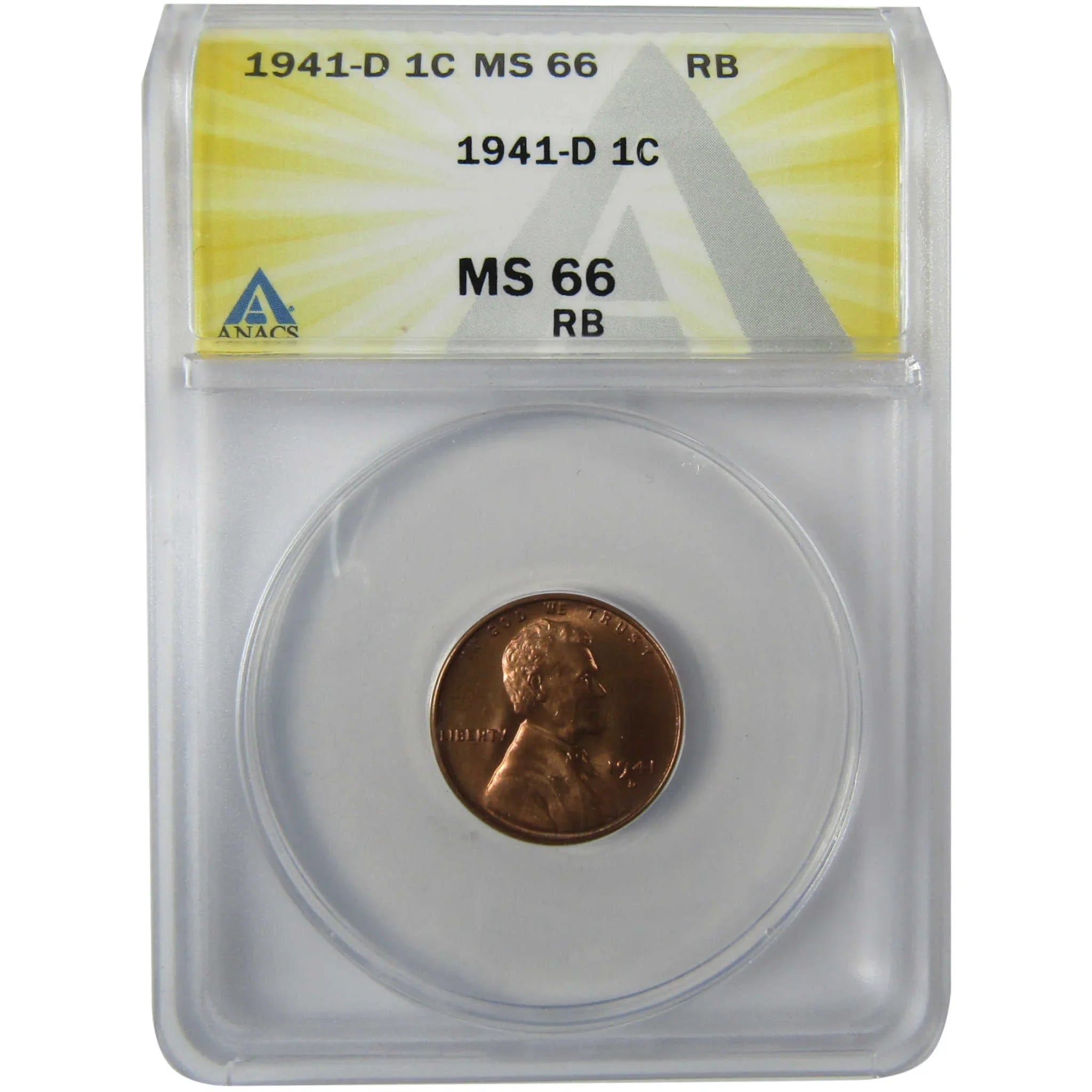 1941 D Lincoln Wheat Cent MS 66 RB ANACS Penny Uncirculated SKU:I27940
