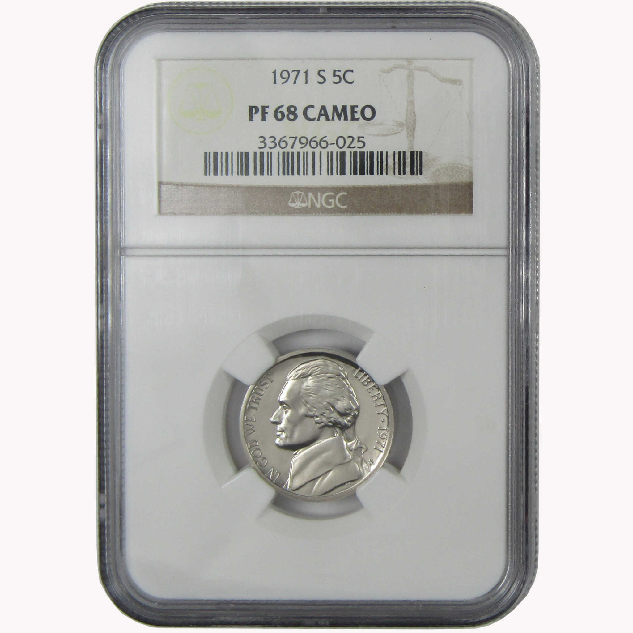 1971 S Jefferson Nickel PF 68 CAM NGC Proof 5c Coin SKU:I26451