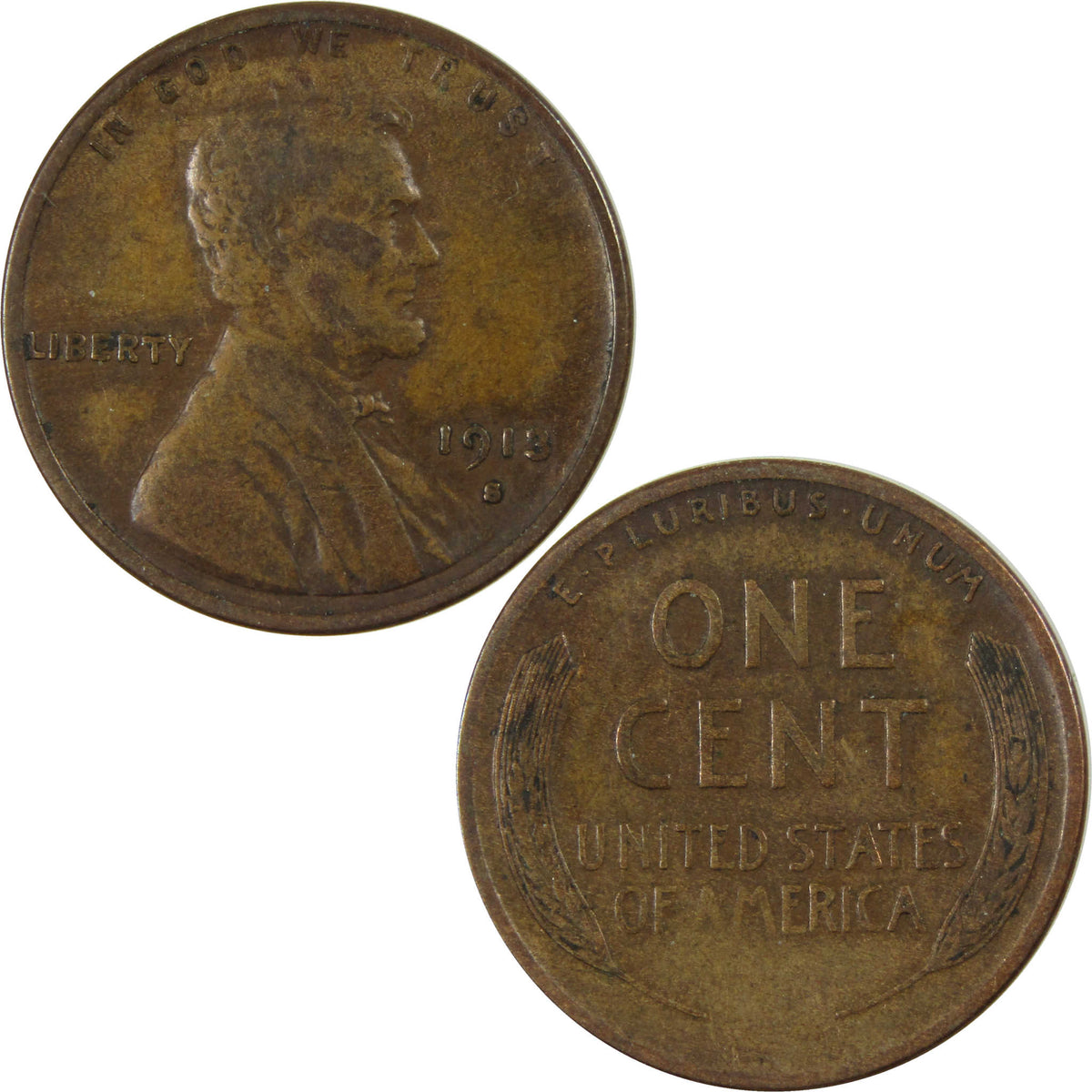 1913 S Lincoln Wheat Cent VF Very Fine Penny 1c Coin SKU:I28640