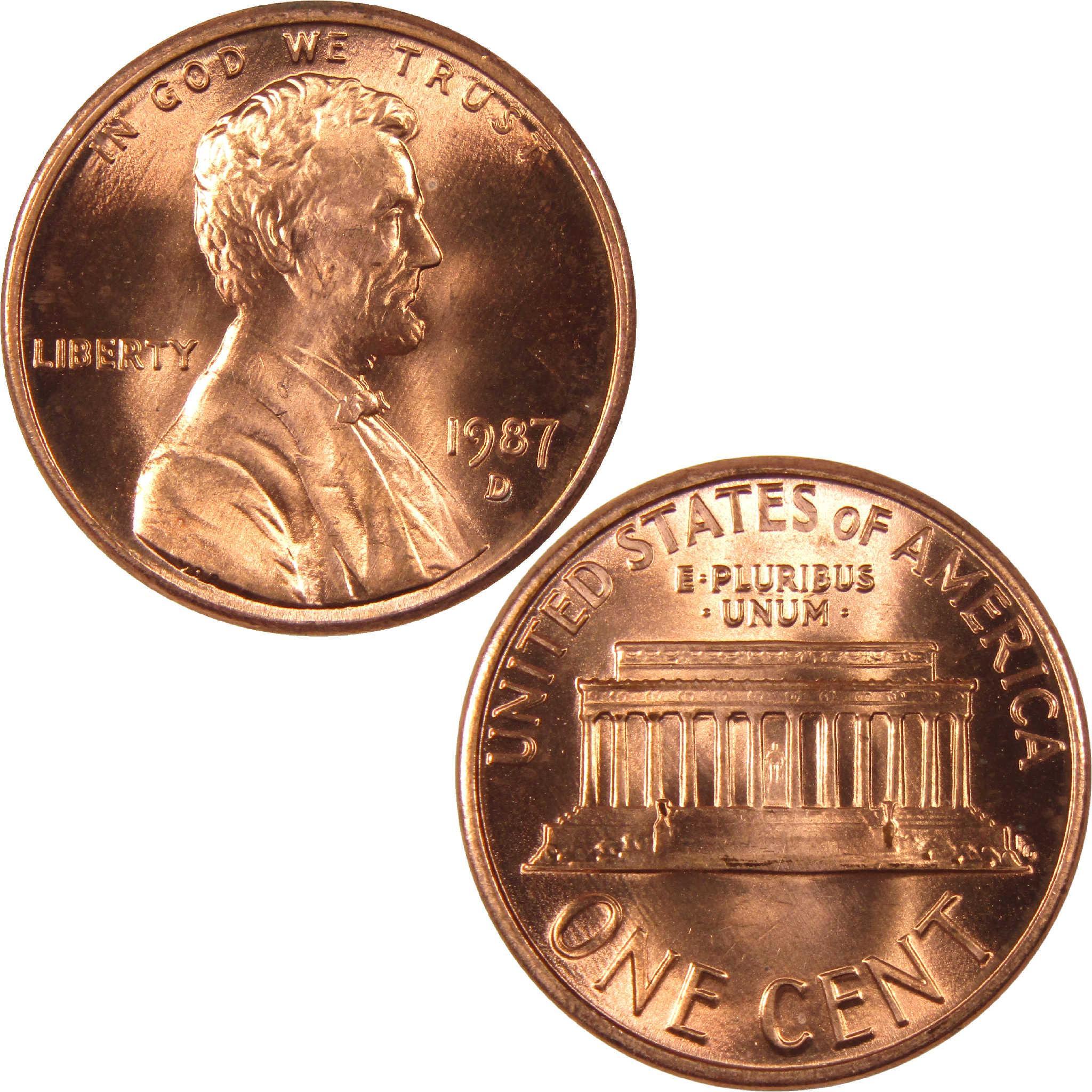 1987 D Lincoln cent collectible coin obverse and reverse sides, copper penny