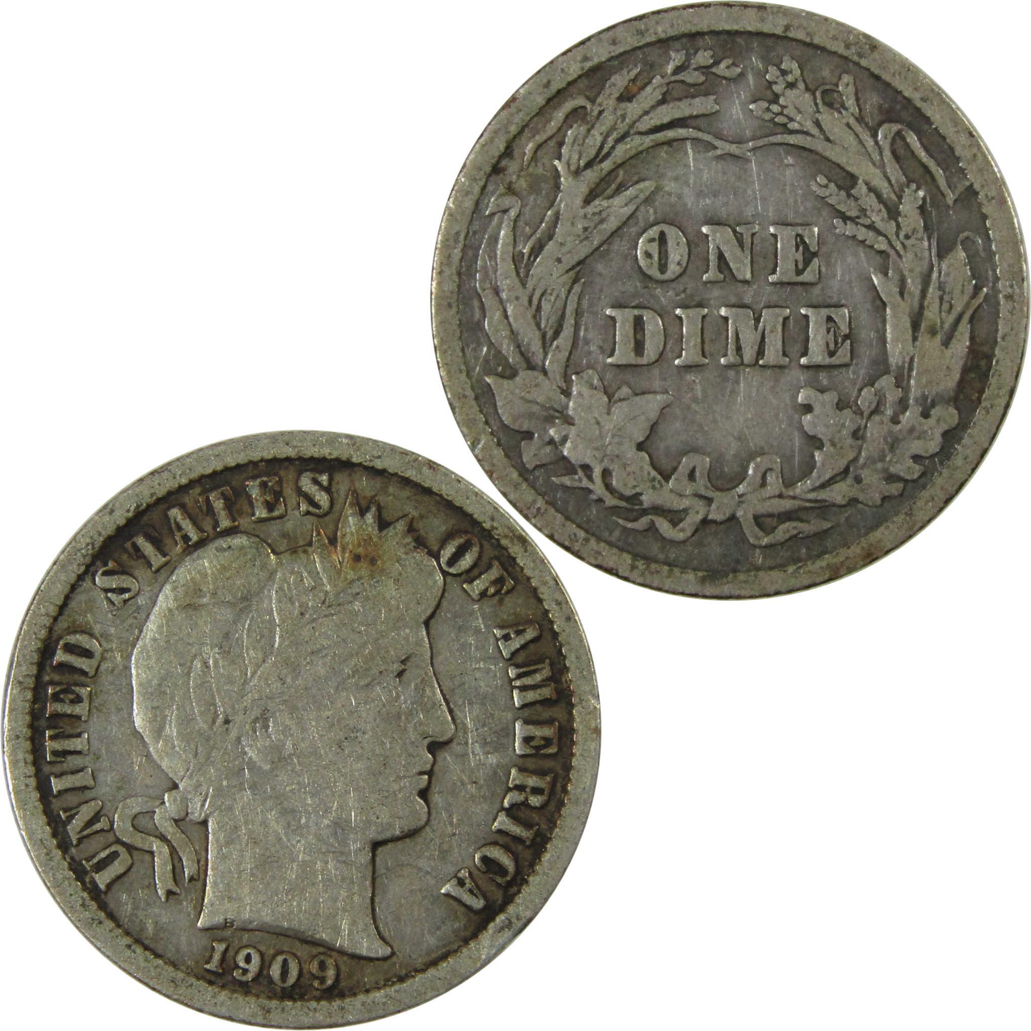 1909 Barber Silver Dime F Fine Details 10c Coin Collectible SKU:CP1038