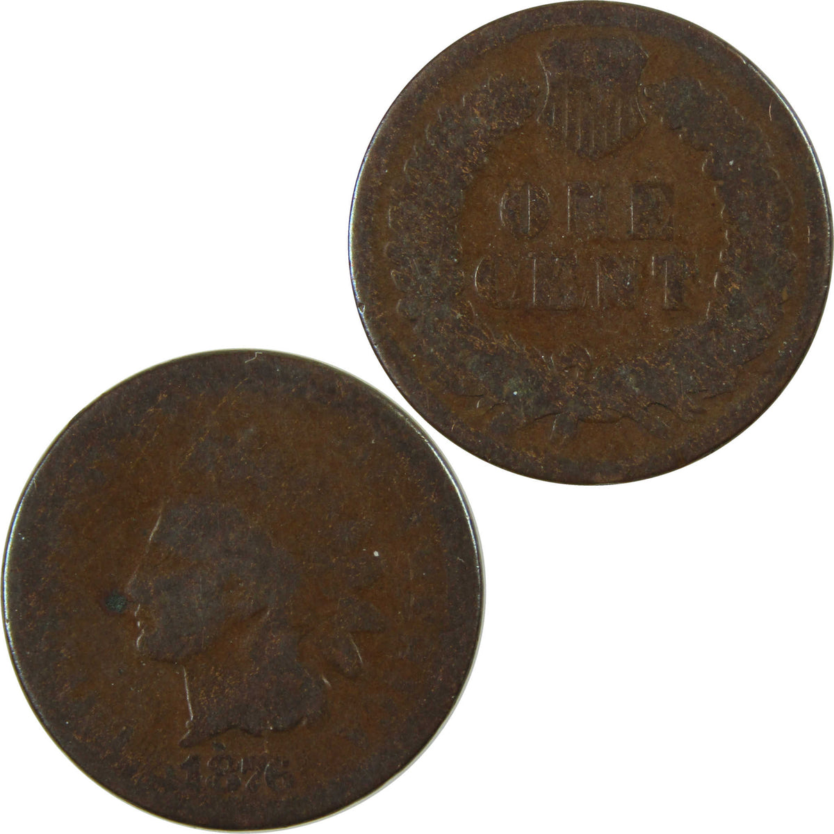 1876 Indian Head Cent AG About Good Details Penny 1c Coin SKU:I28636