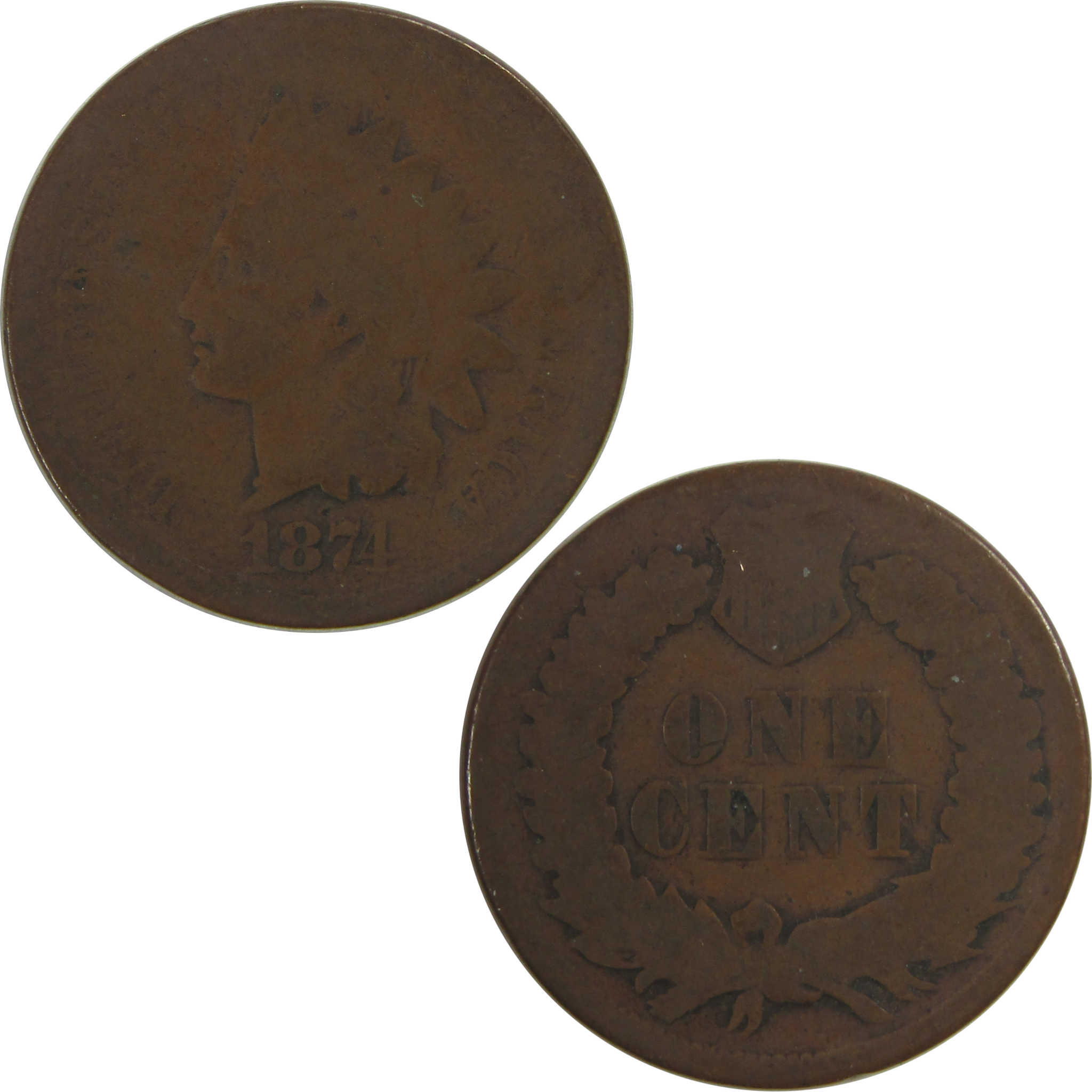 1874 Indian Head Cent AG About Good Penny 1c Coin SKU:CPC0753