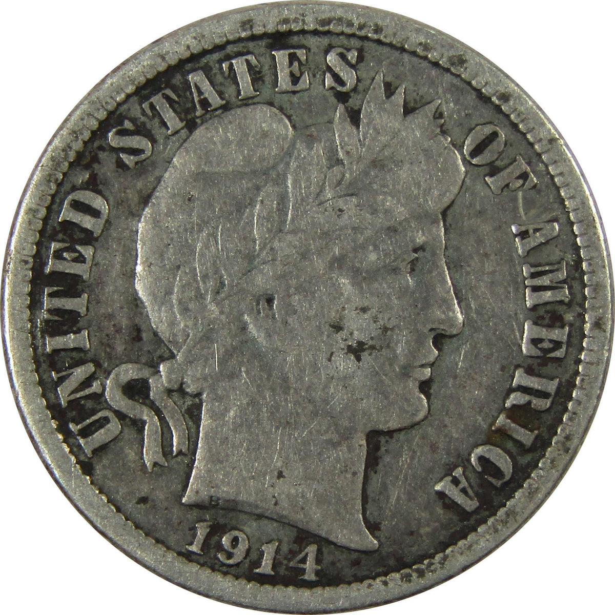 1914 Barber Silver Dime F Fine Details 10c Coin Collectible SKU:CP1040