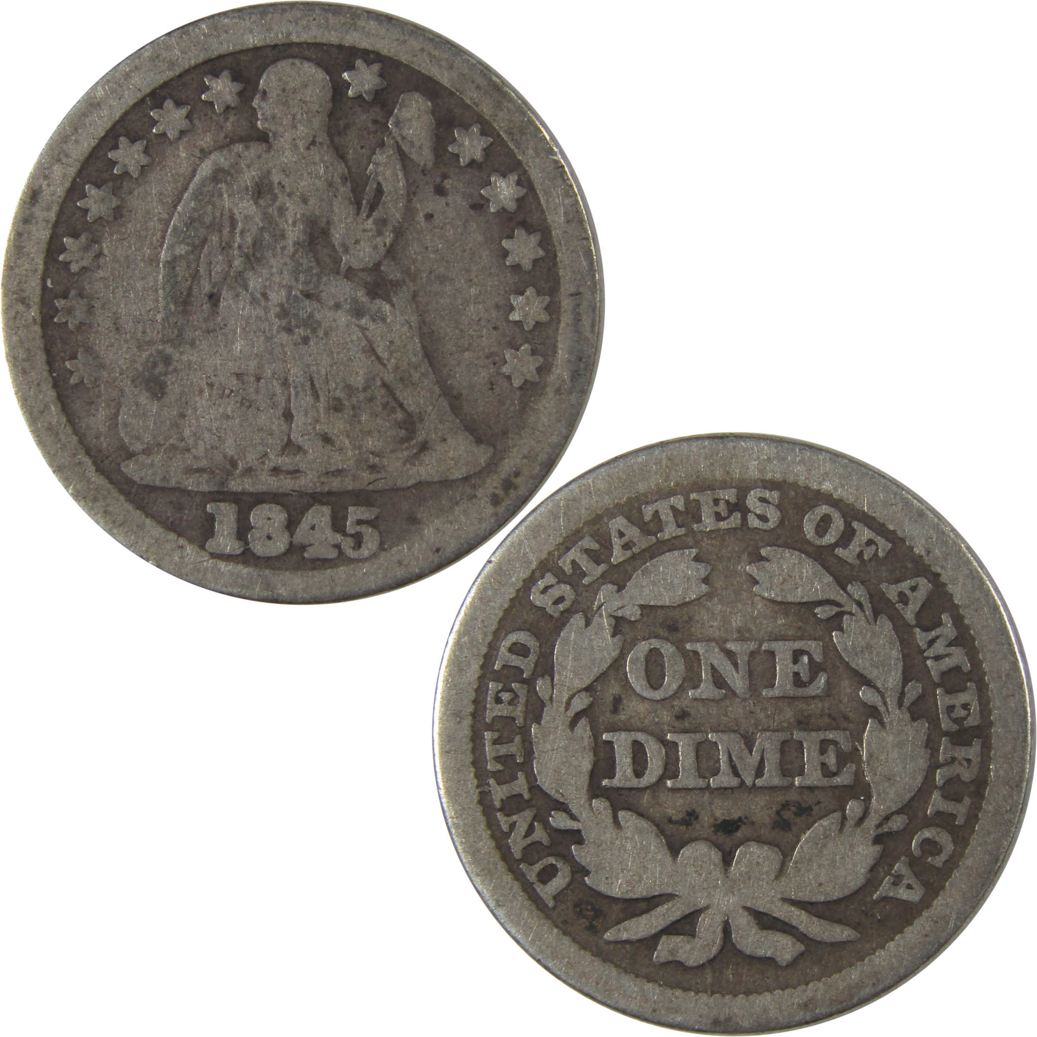 1845 Seated Liberty Dime G Good Silver 10c Coin SKU:I22751