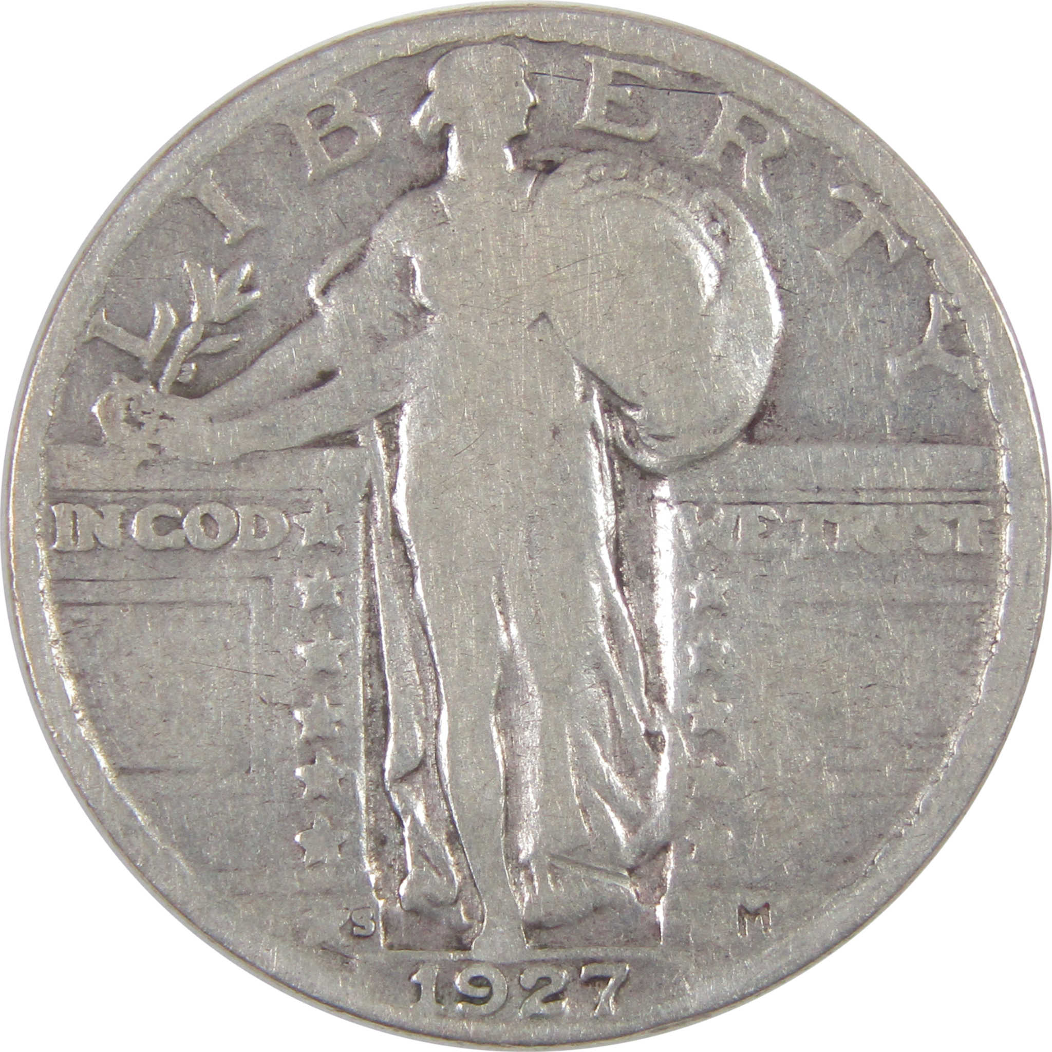 1927 S Standing Liberty Quarter G Good Silver 25c Coin SKU:I17641
