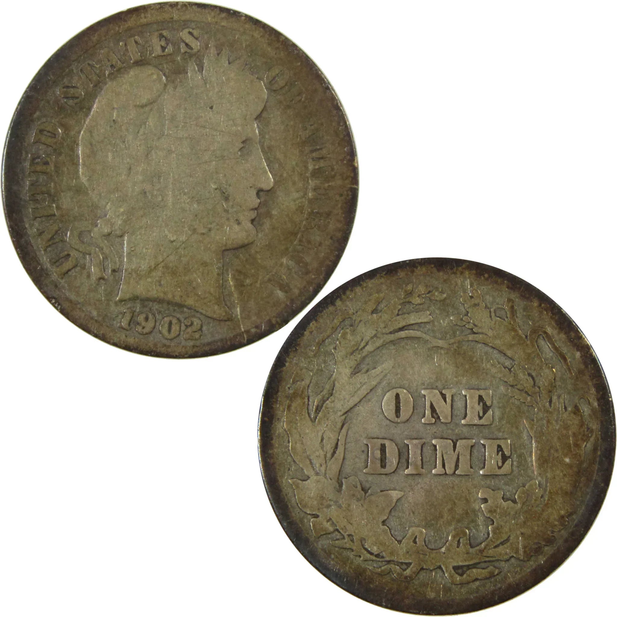 1902 Barber Silver Dime AG About Good 10c Coin Collectible SKU:CP720
