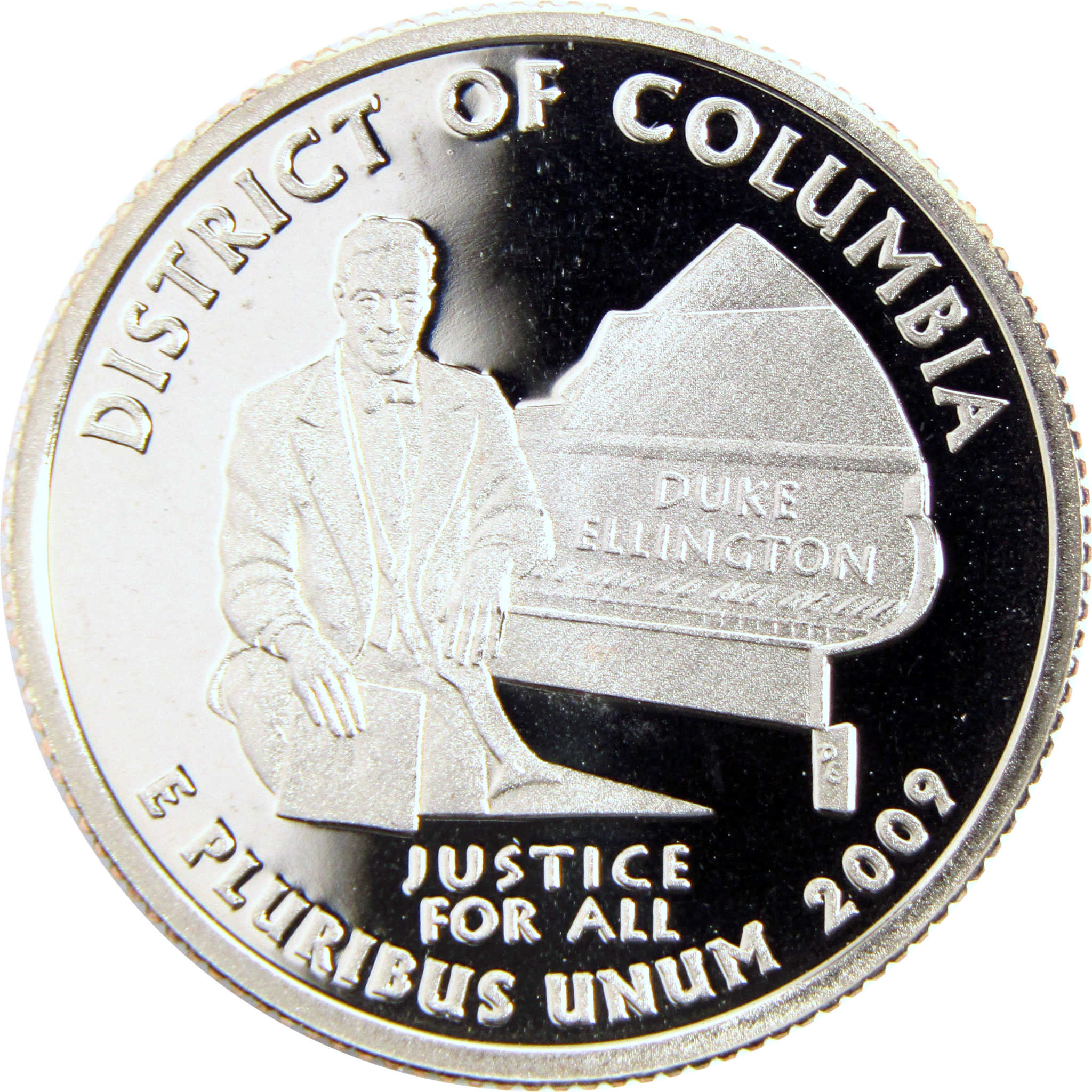 District of Columbia 2009 quarter coin featuring Duke Ellington at a piano, collectible currency