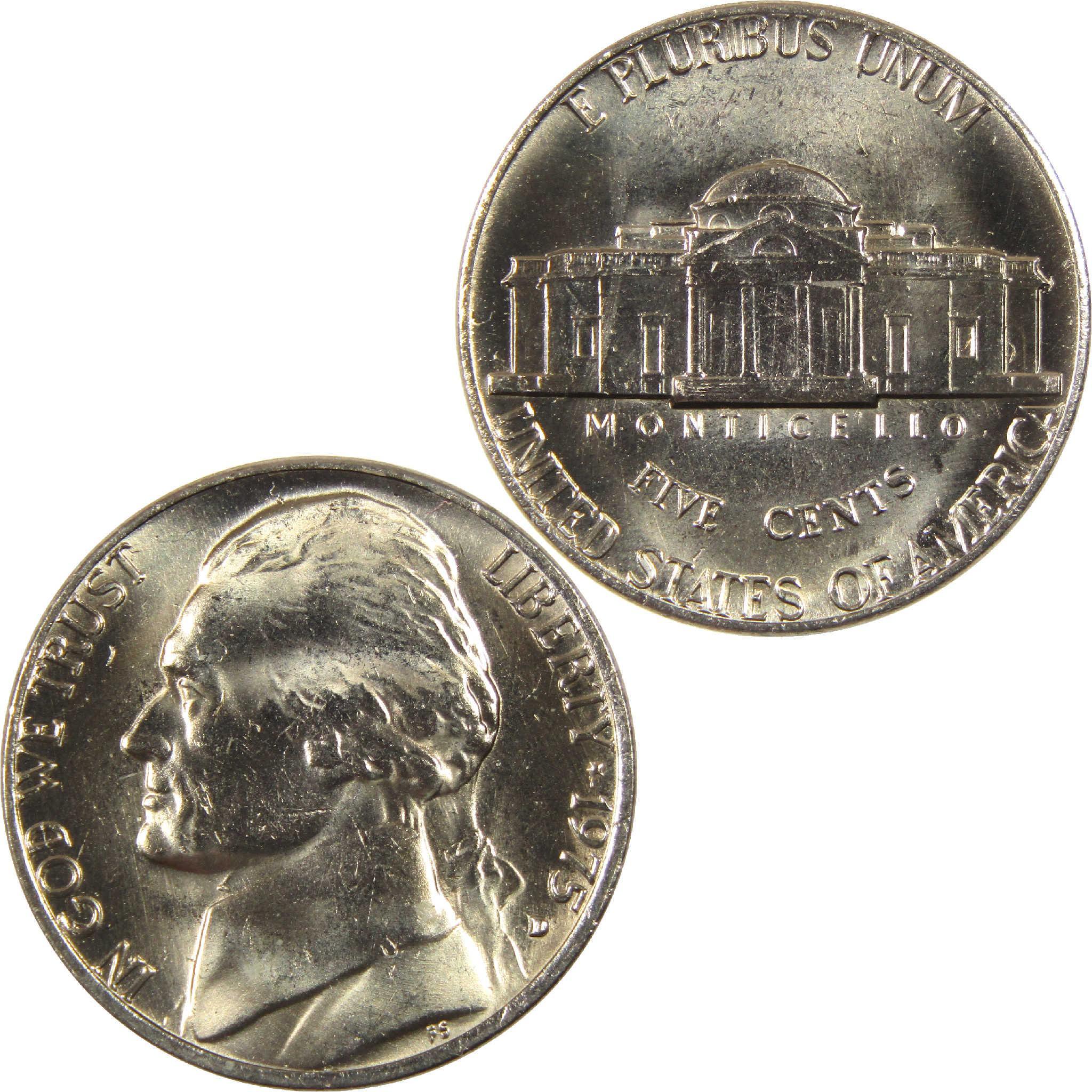 1975 Jefferson nickel collectible coin showing obverse and reverse sides