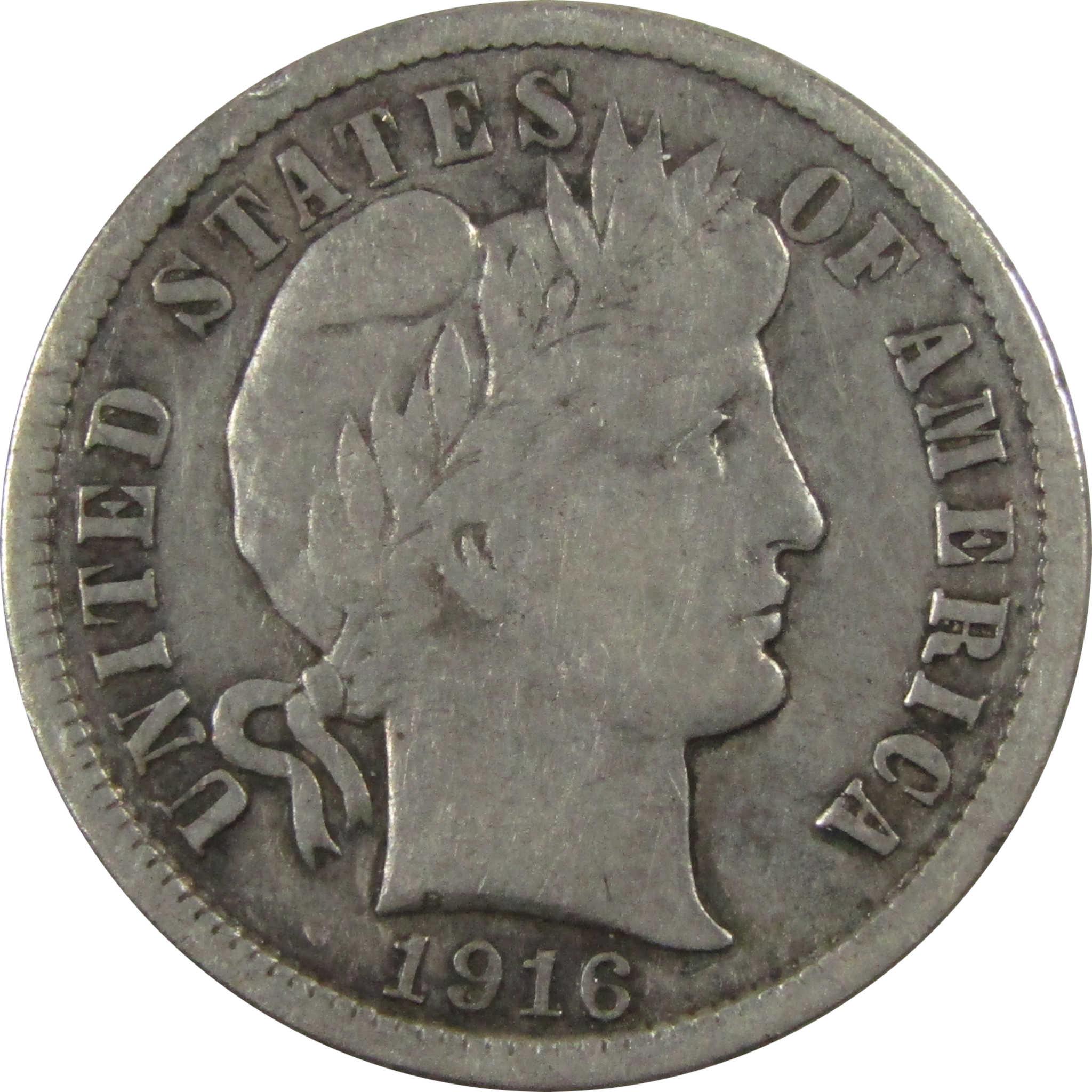 1916 S Barber Silver Dime F Fine 10c Coin Collectible SKU:CP1338