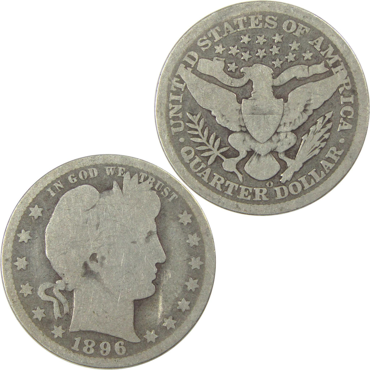 1896 O Barber Quarter G Good Silver 25c Coin SKU:I21856