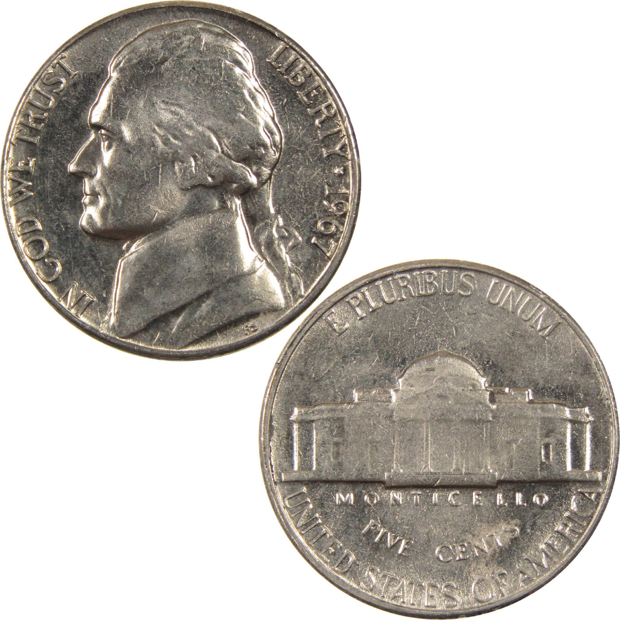 1967 Jefferson nickel, collectible US five cent coin, obverse and reverse sides shown