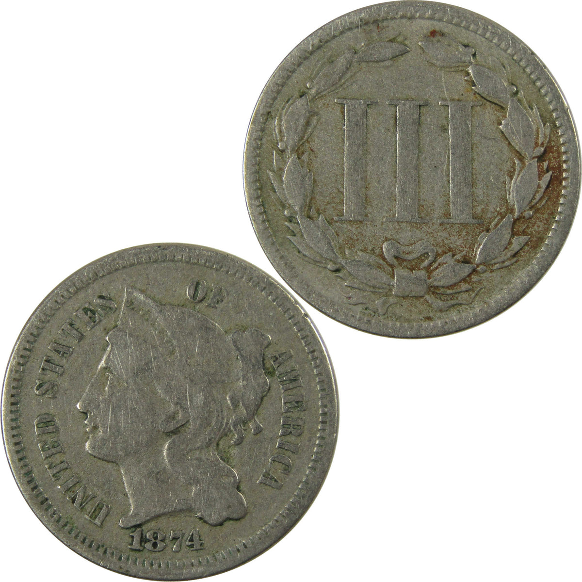 1874 Nickel Three Cent Piece VG Very Good 3c Coin SKU:I28503
