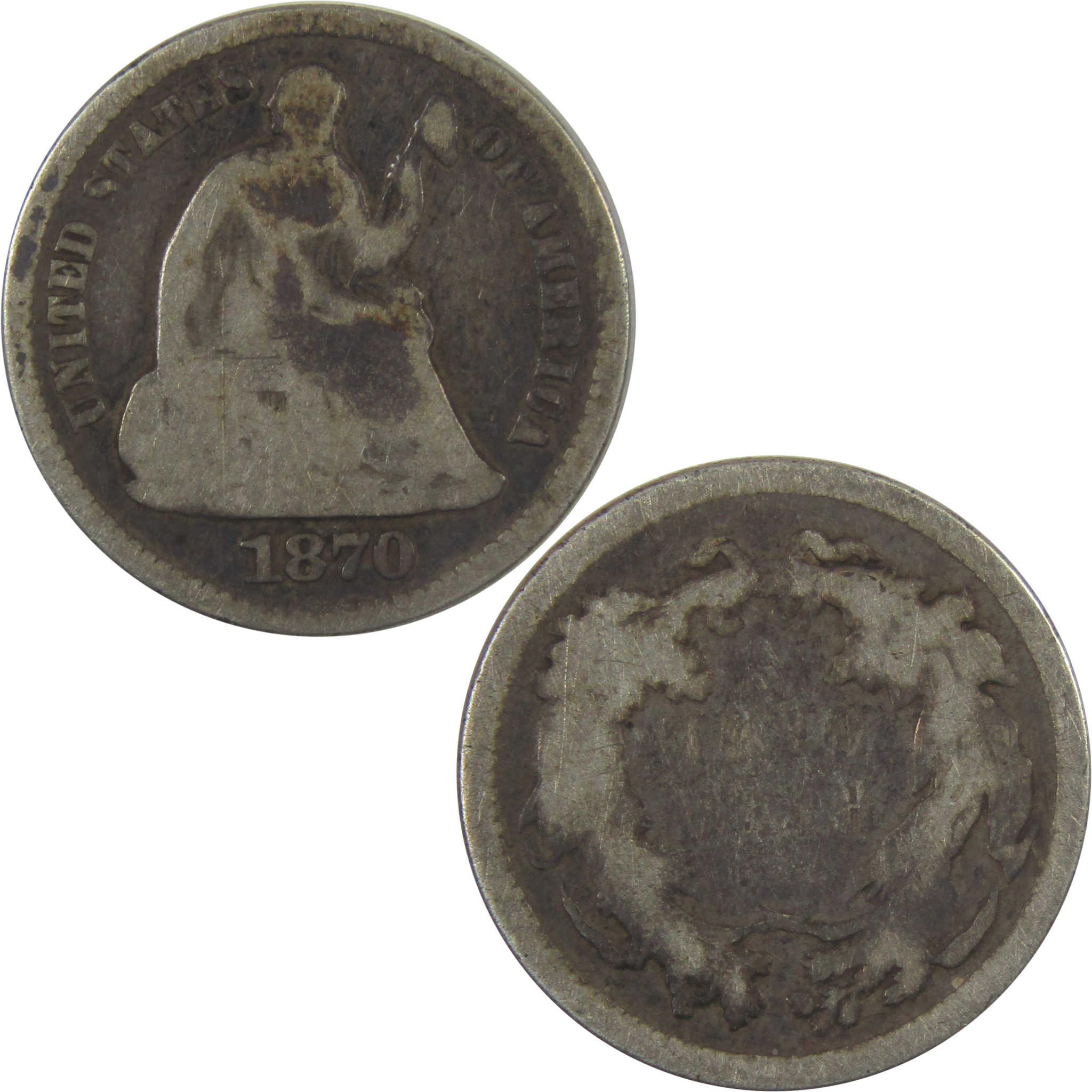 1870 Seated Liberty Silver Half Dime G Good 5c Coin SKU:I24673