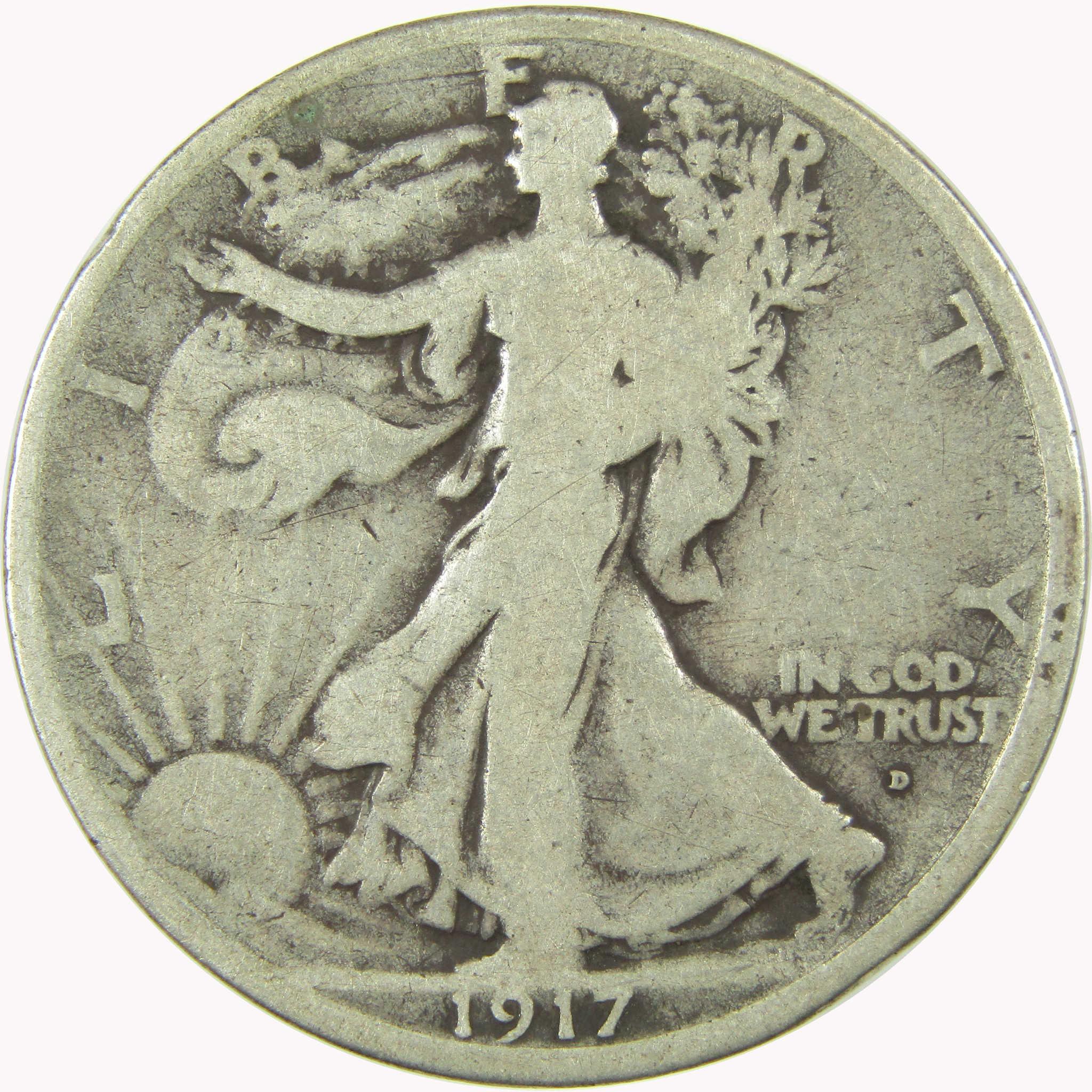 1917 D Obverse Liberty Walking 50c VG Very Good Details SKU:CP1465