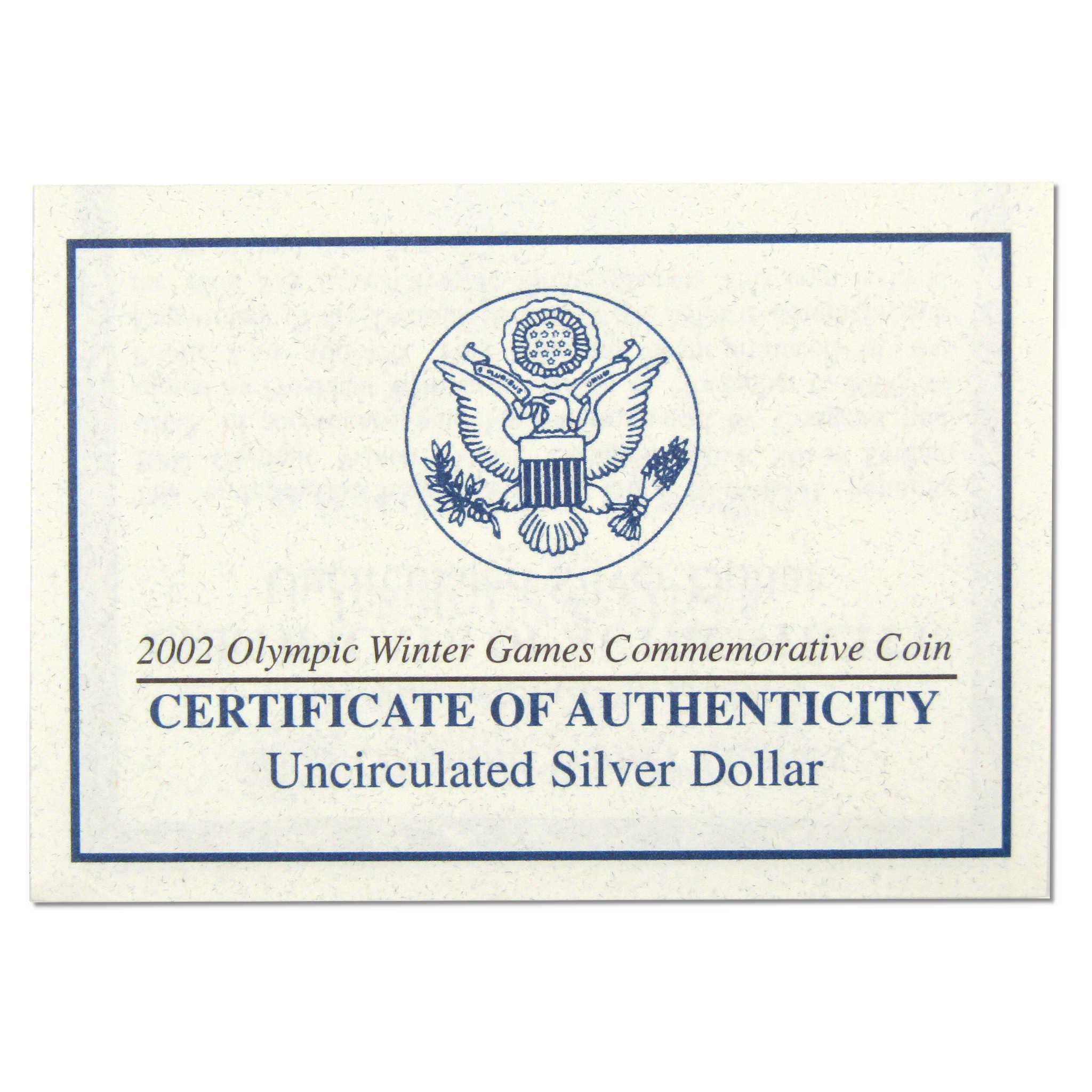 2002 P Salt Lake City Olympic Commemorative Silver $1 Uncirculated OGP