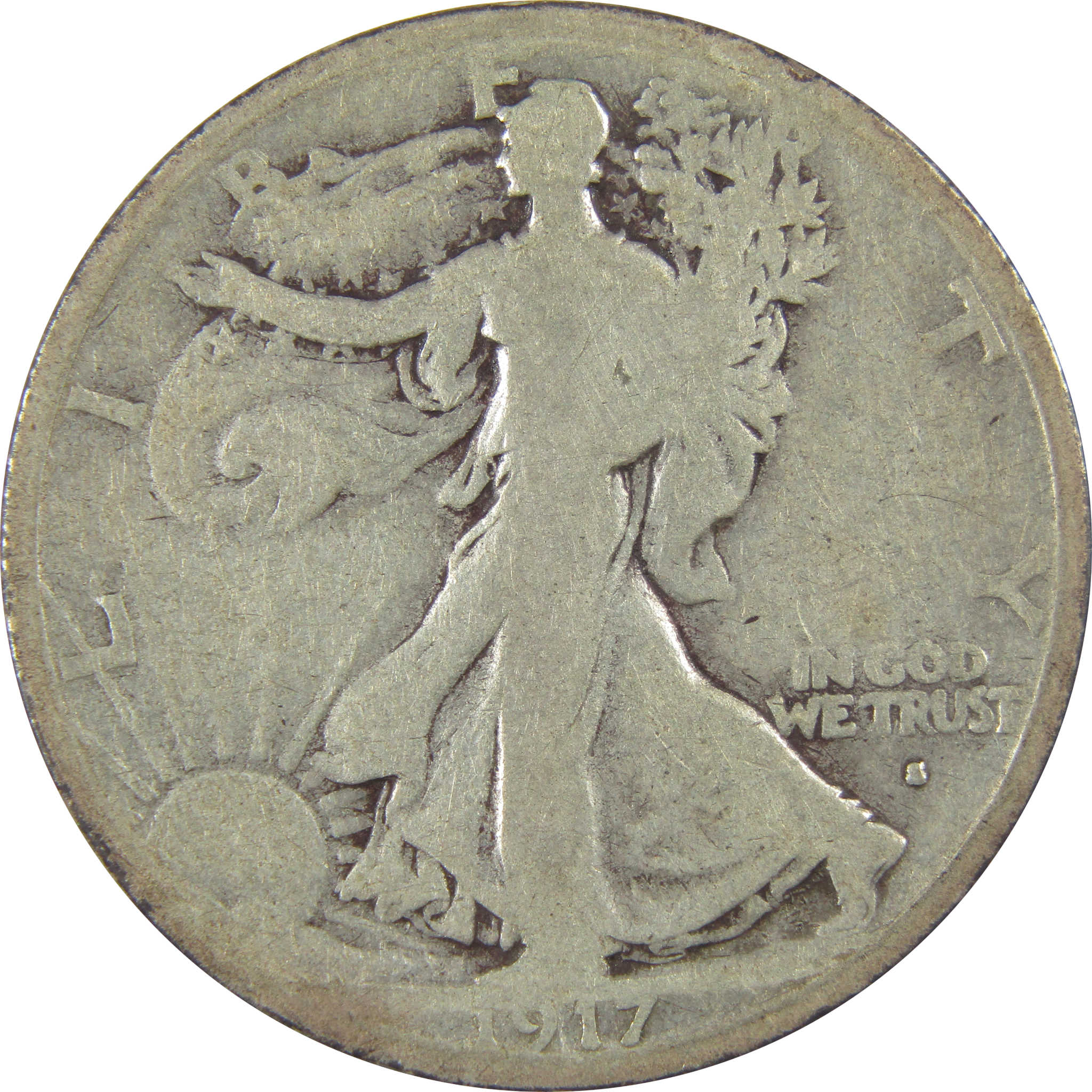 1917 S Obverse Liberty Walking Half Dollar G Good Silver SKU:I23730