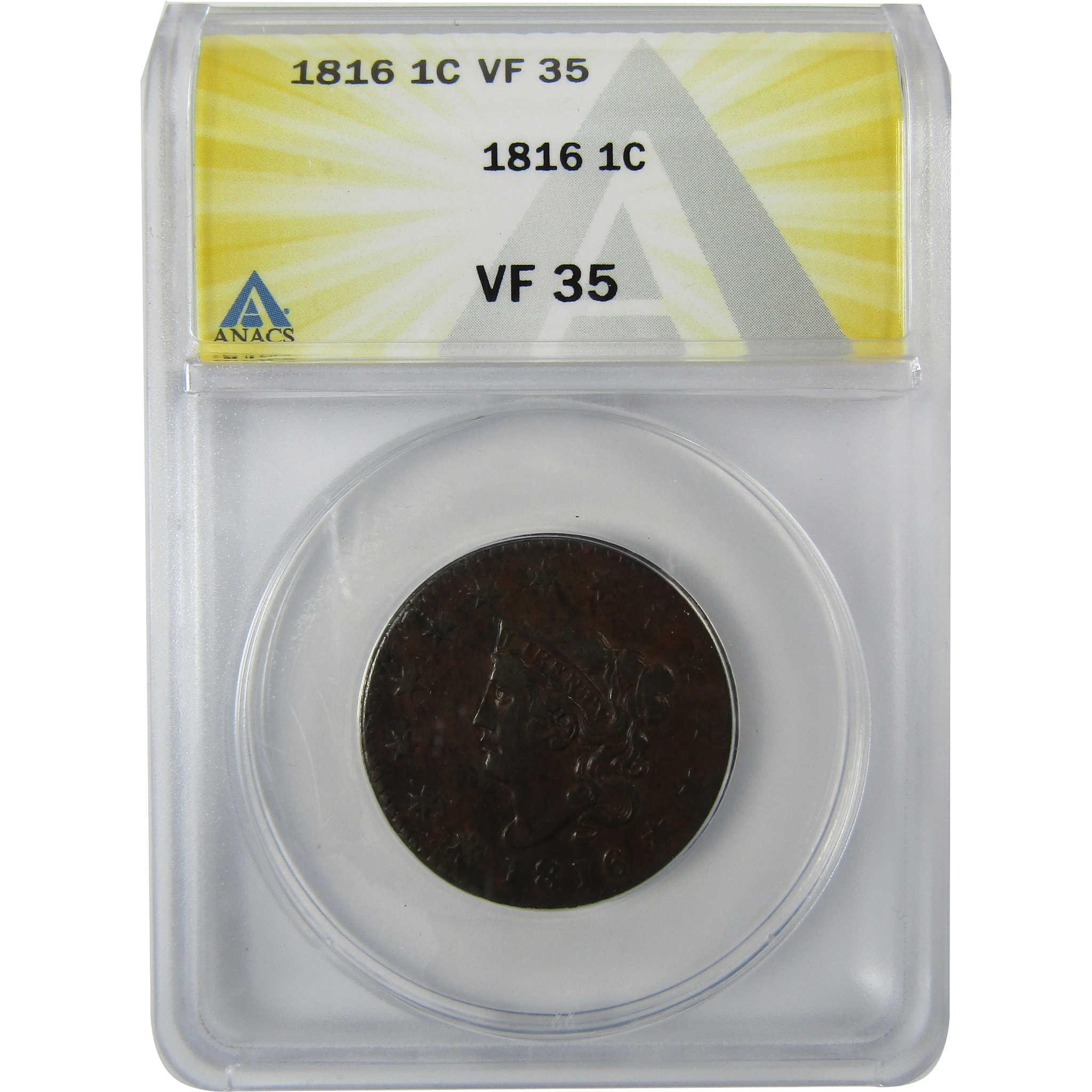 1816 Coronet Head Copper Large Cent VF 35 ANACS Penny SKU:CP621