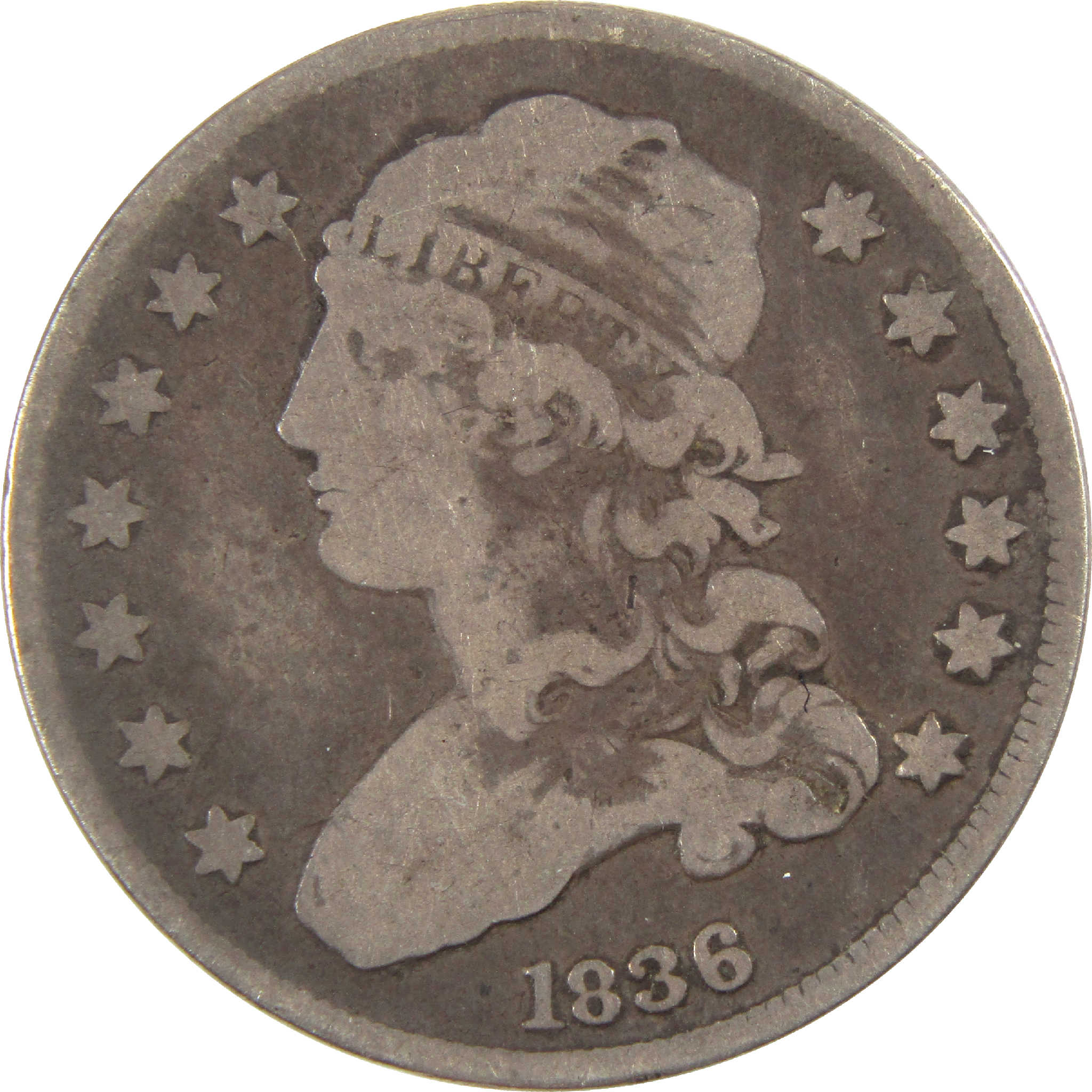 1836 Capped Bust Quarter G Good Silver 25c Coin SKU:I11536