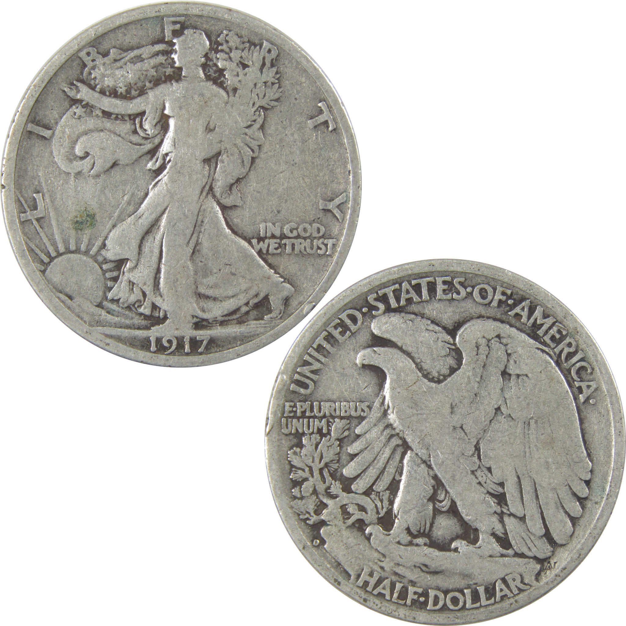 1917 D Reverse Liberty Walking Silver 50c Very Good Details SKU:I24134