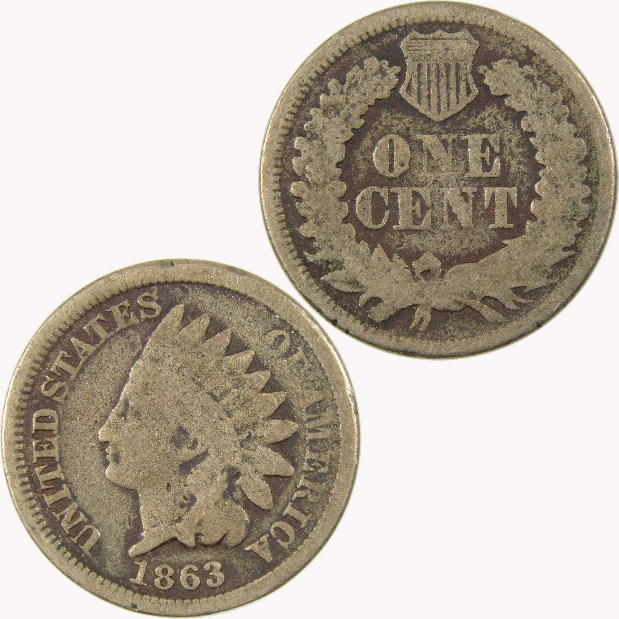 1863 Indian Head Cent AG About Good Penny 1c Coin SKU:CP1073