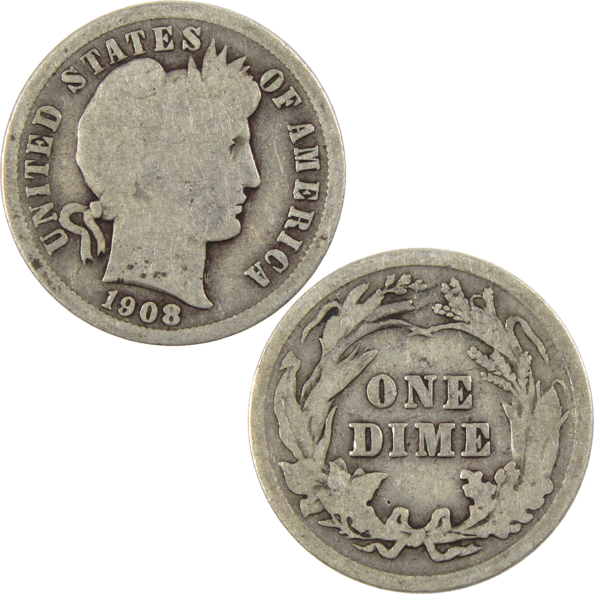 1908 Barber Dime G Good Silver 10c Coin