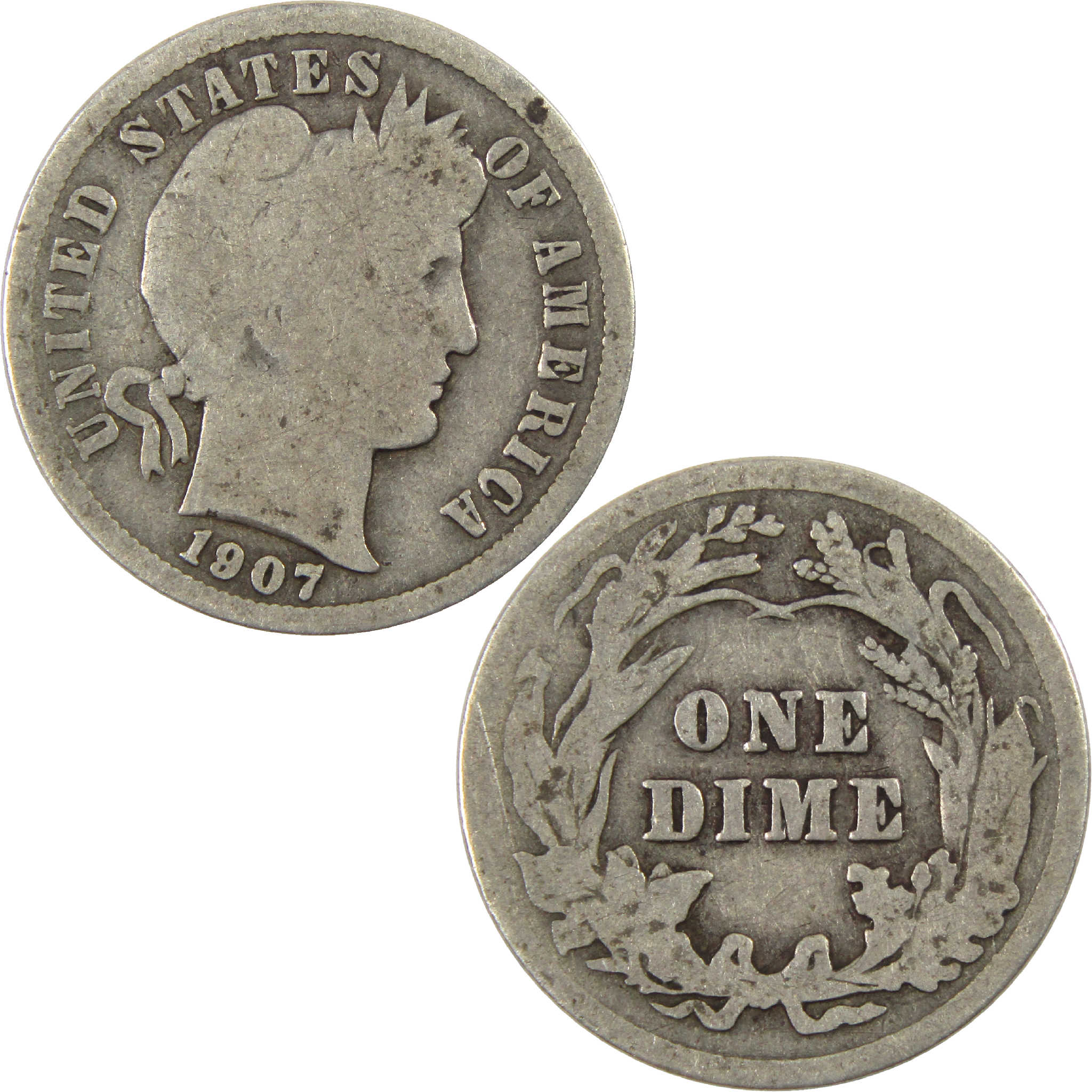 1907 Barber Dime Circulated Silver 10c Coin Collectible