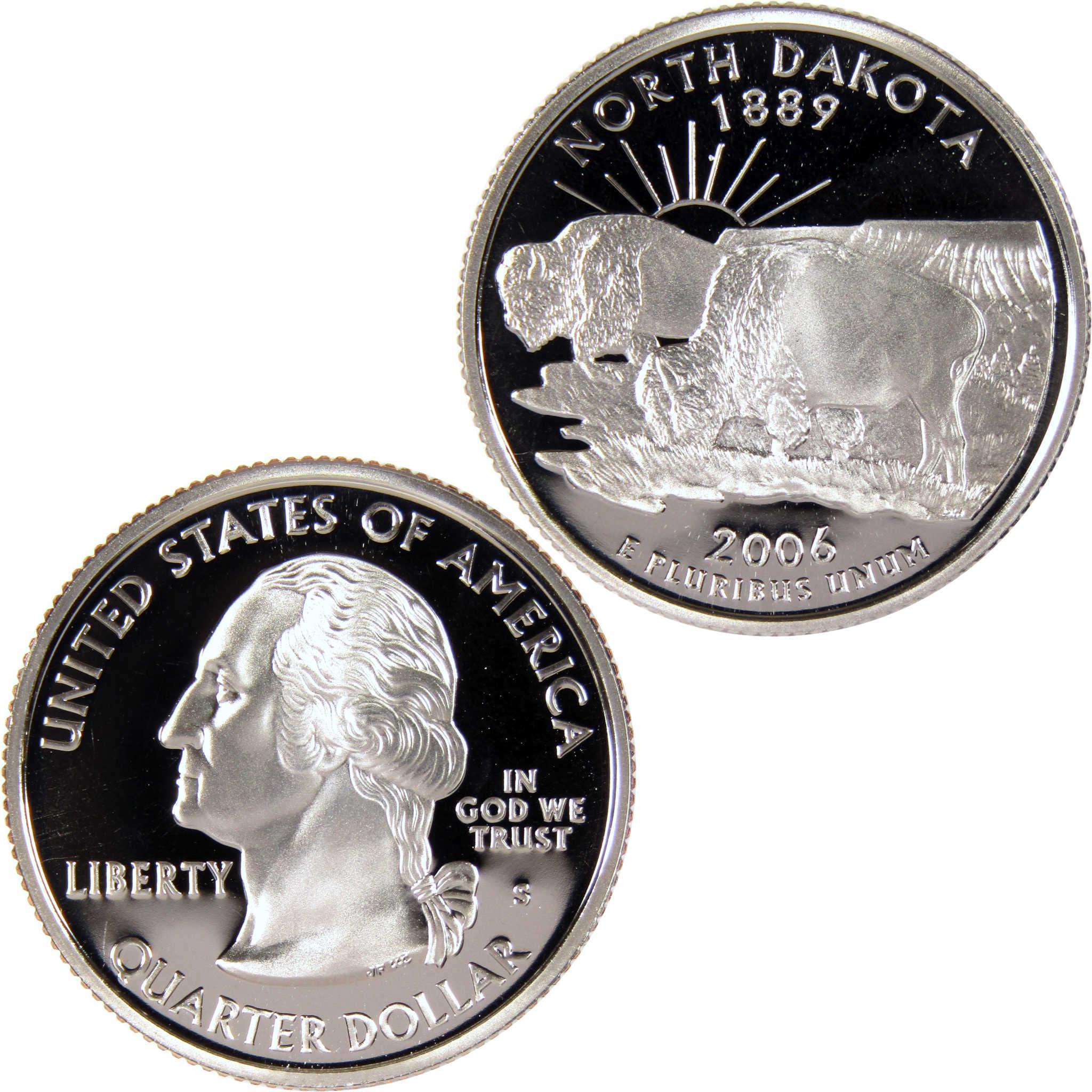 2006 North Dakota state quarter, collectible coin with bison design and George Washington portrait