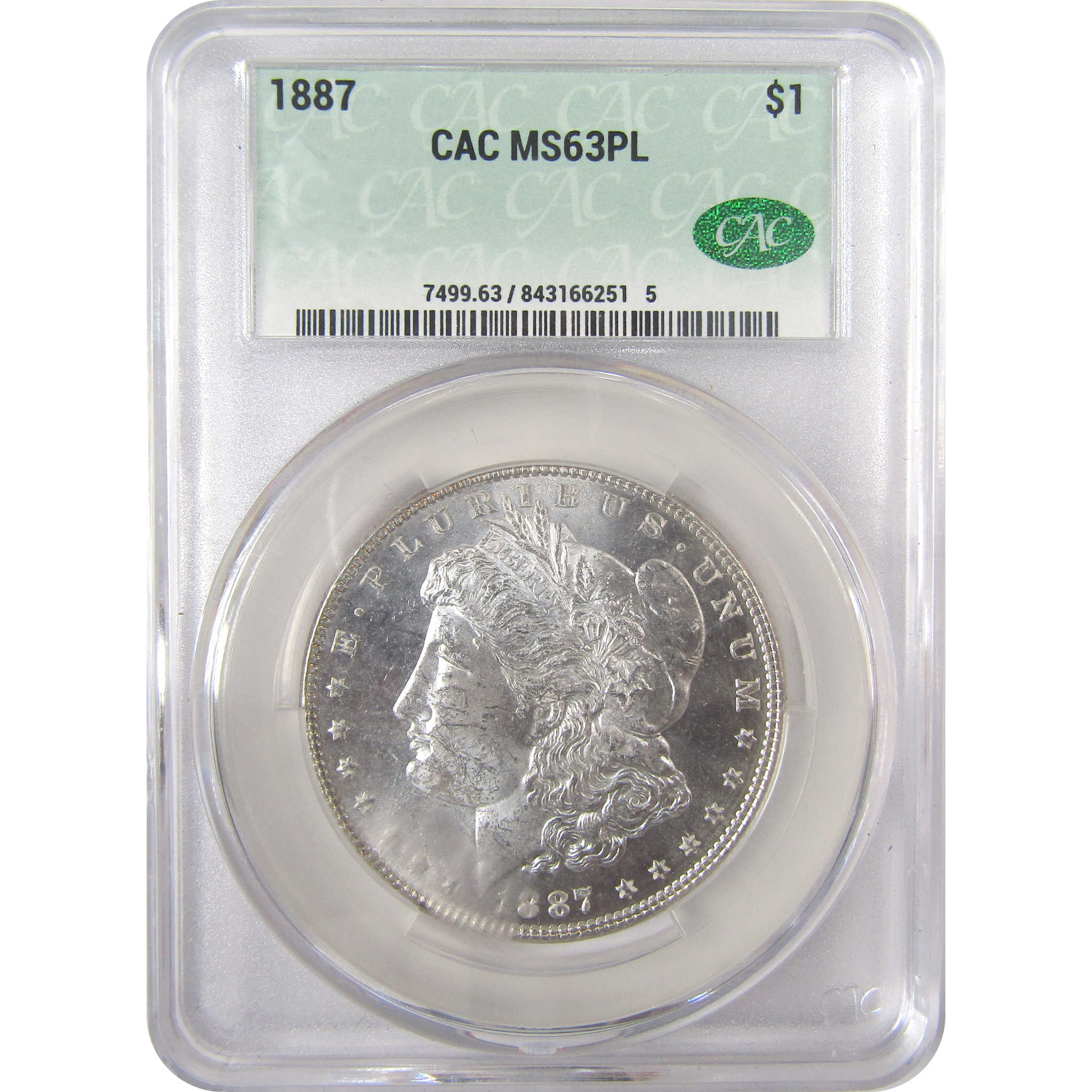 1887 Morgan Dollar MS 63 PL CAC Silver Proof-Like $1 Coin SKU:I17404 - Morgan coin - Morgan silver dollar - Morgan silver dollar for sale - Profile Coins & Collectibles