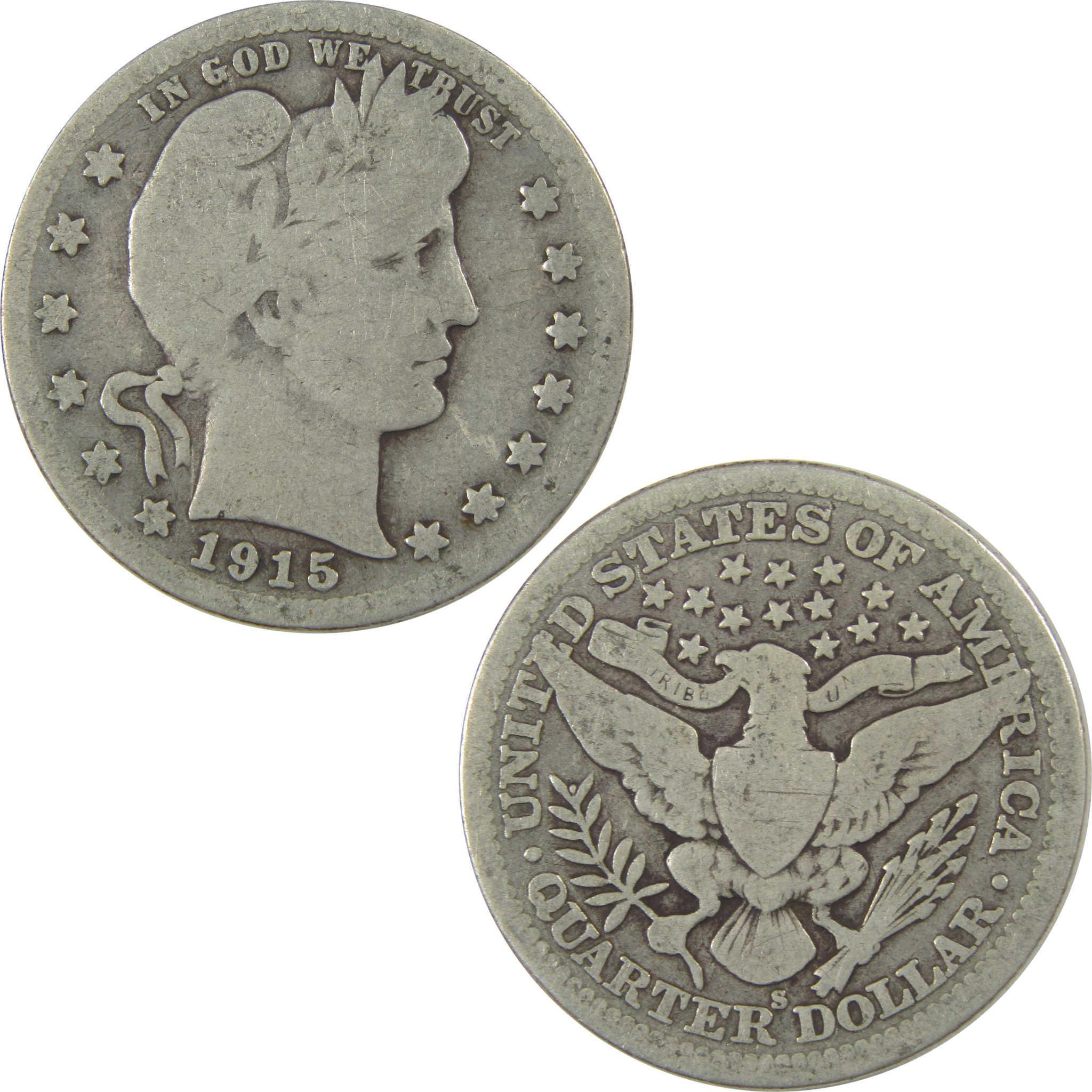 1915 S Barber Quarter G Good Silver 25c Coin SKU:I21850
