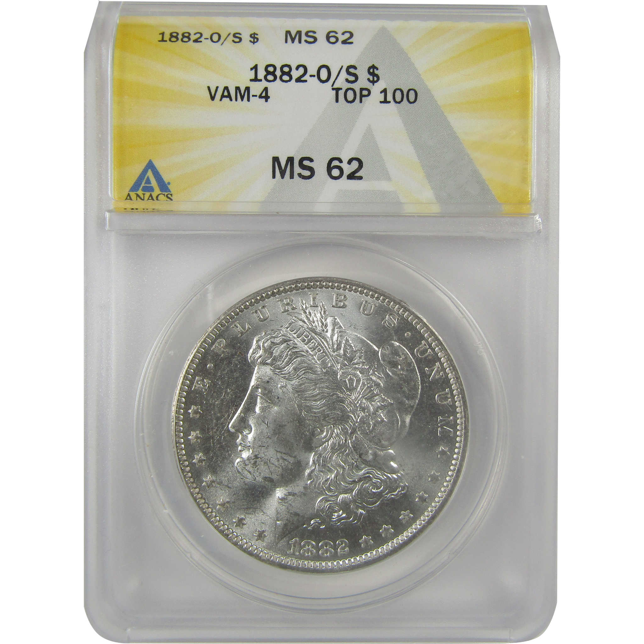 1882 O/S VAM-4 Recessed Top 100 Morgan Dollar MS 62 ANACS SKU:I21956 - Morgan coin - Morgan silver dollar - Morgan silver dollar for sale - Profile Coins & Collectibles