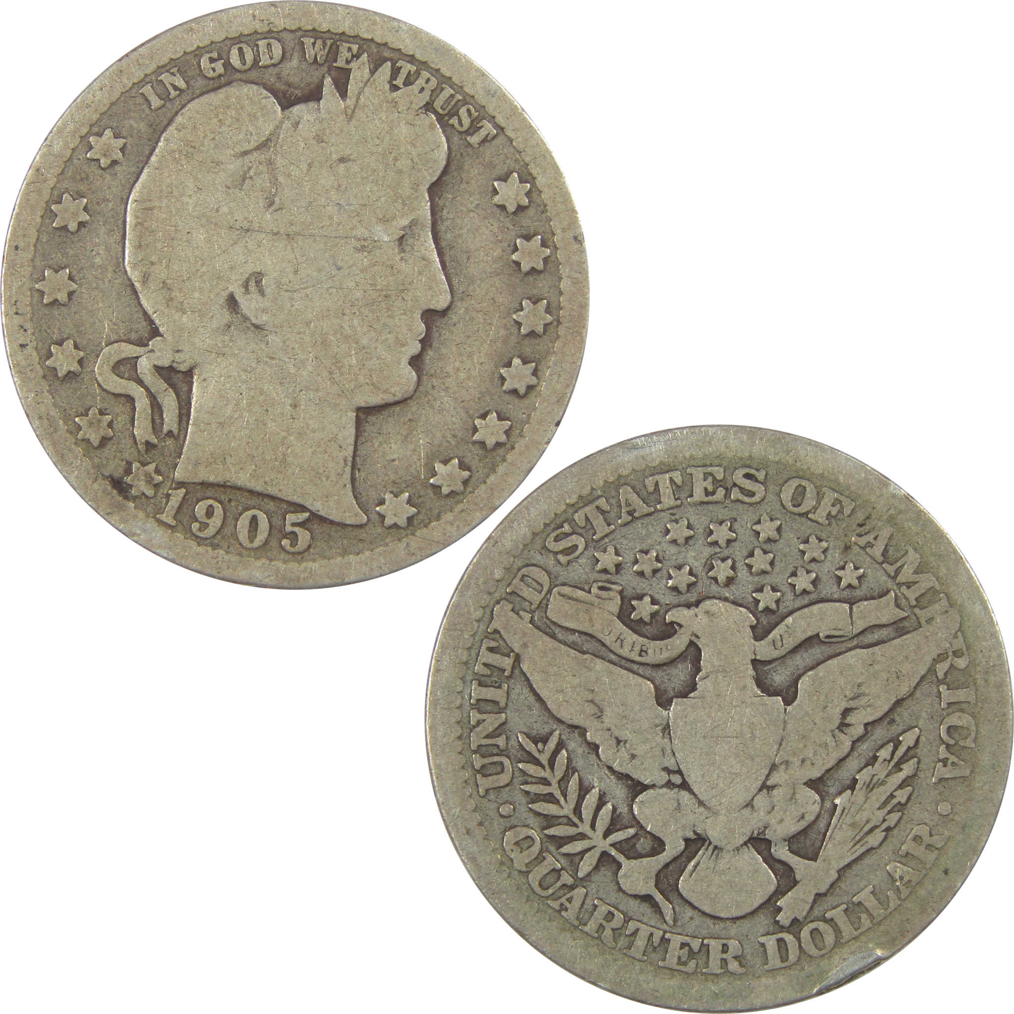 1905 Barber Quarter G Good Details Silver 25c Coin SKU:I21809