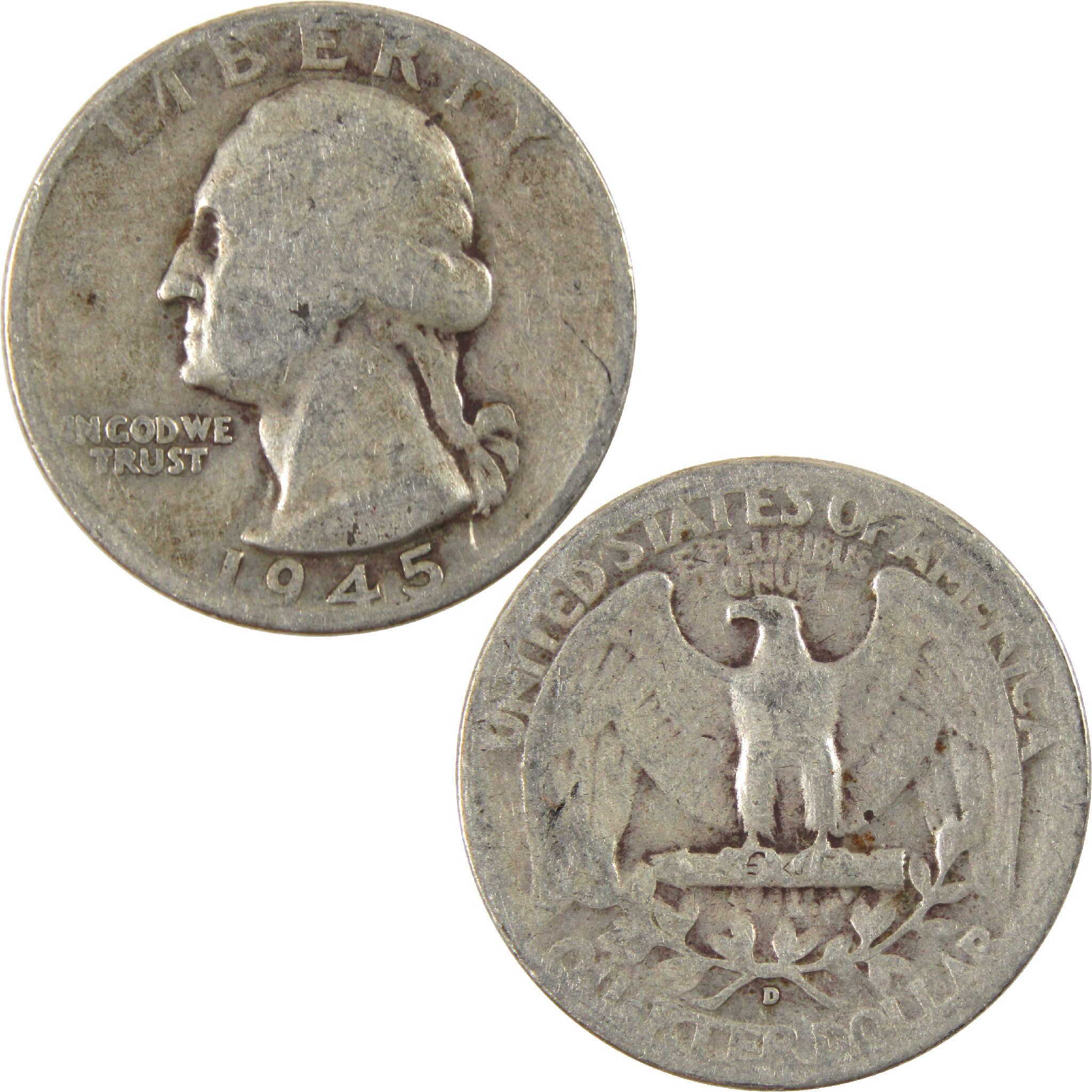 1945 D Washington Quarter Circulated Silver 25c Coin Collectible