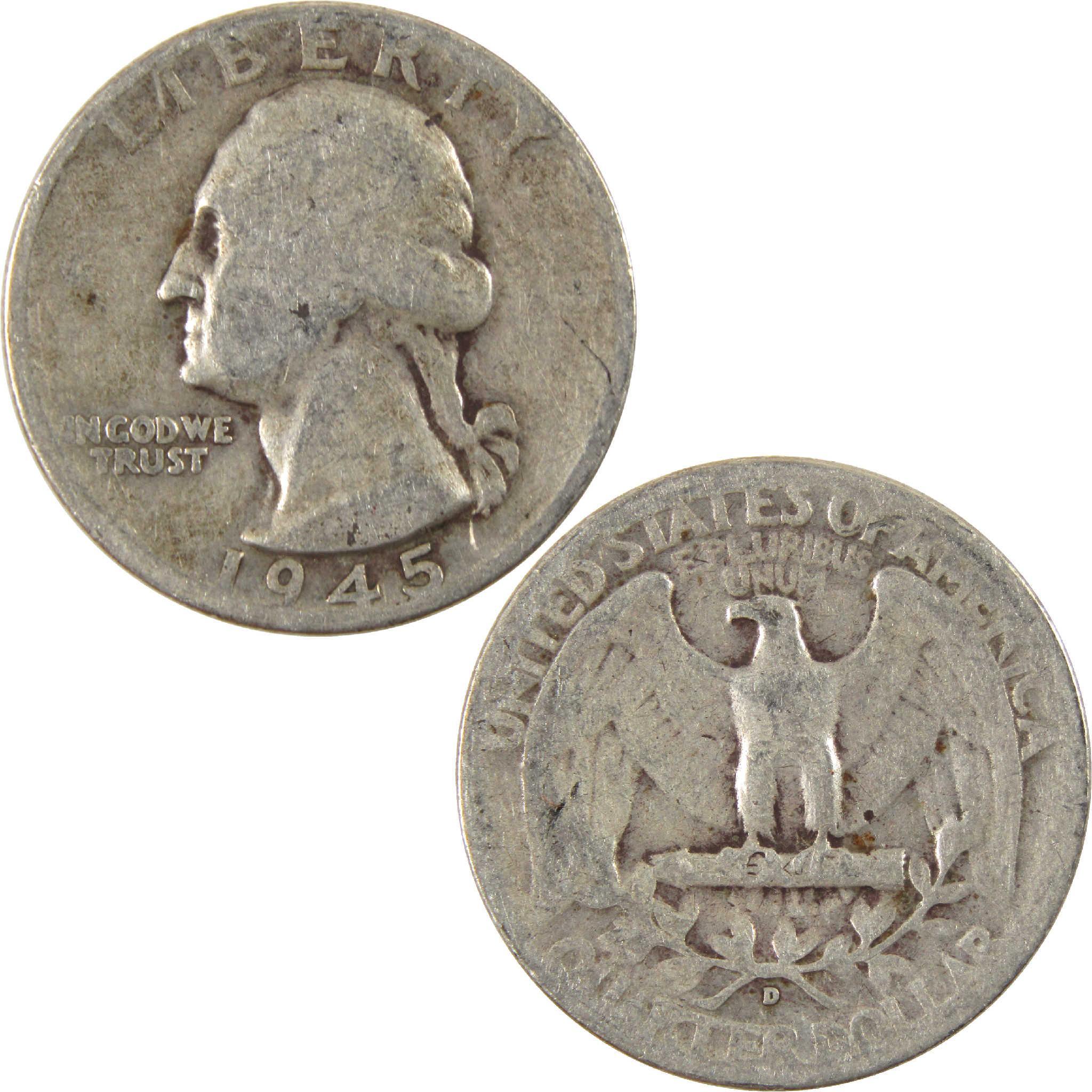 1945 D Washington Quarter Circulated Silver 25c Coin Collectible