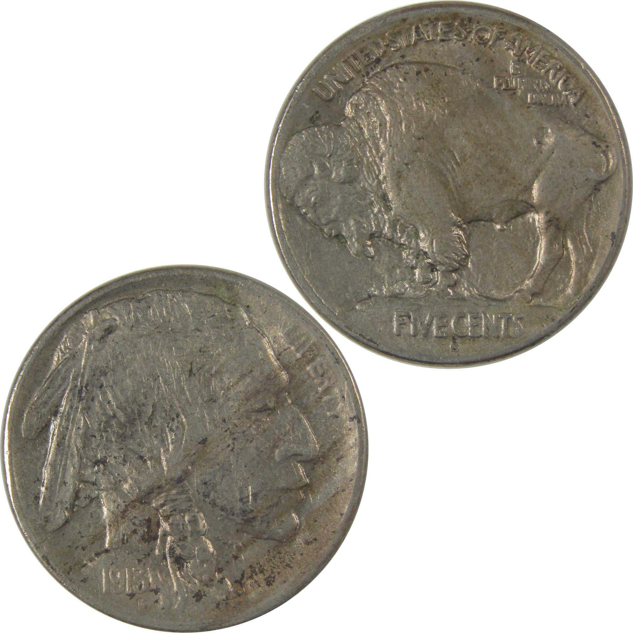 1913 S Type 1 Indian Head Buffalo Nickel XF Details 5c Coin SKU:I21051