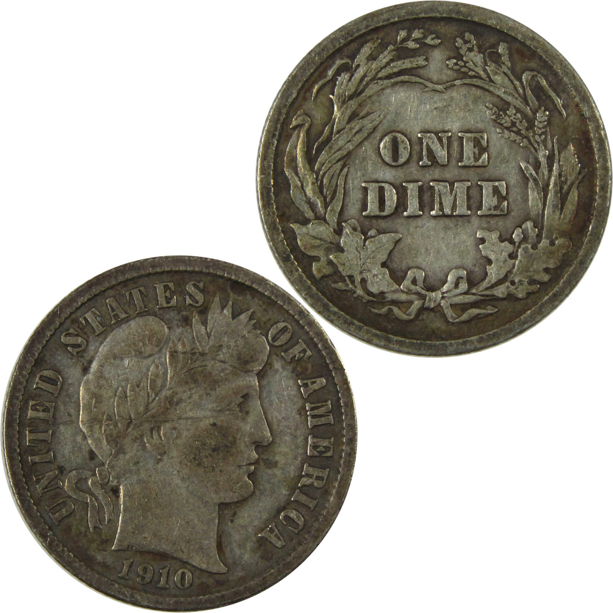1910 Barber Silver Dime F Fine Details 10c Coin Collectible SKU:CP1035