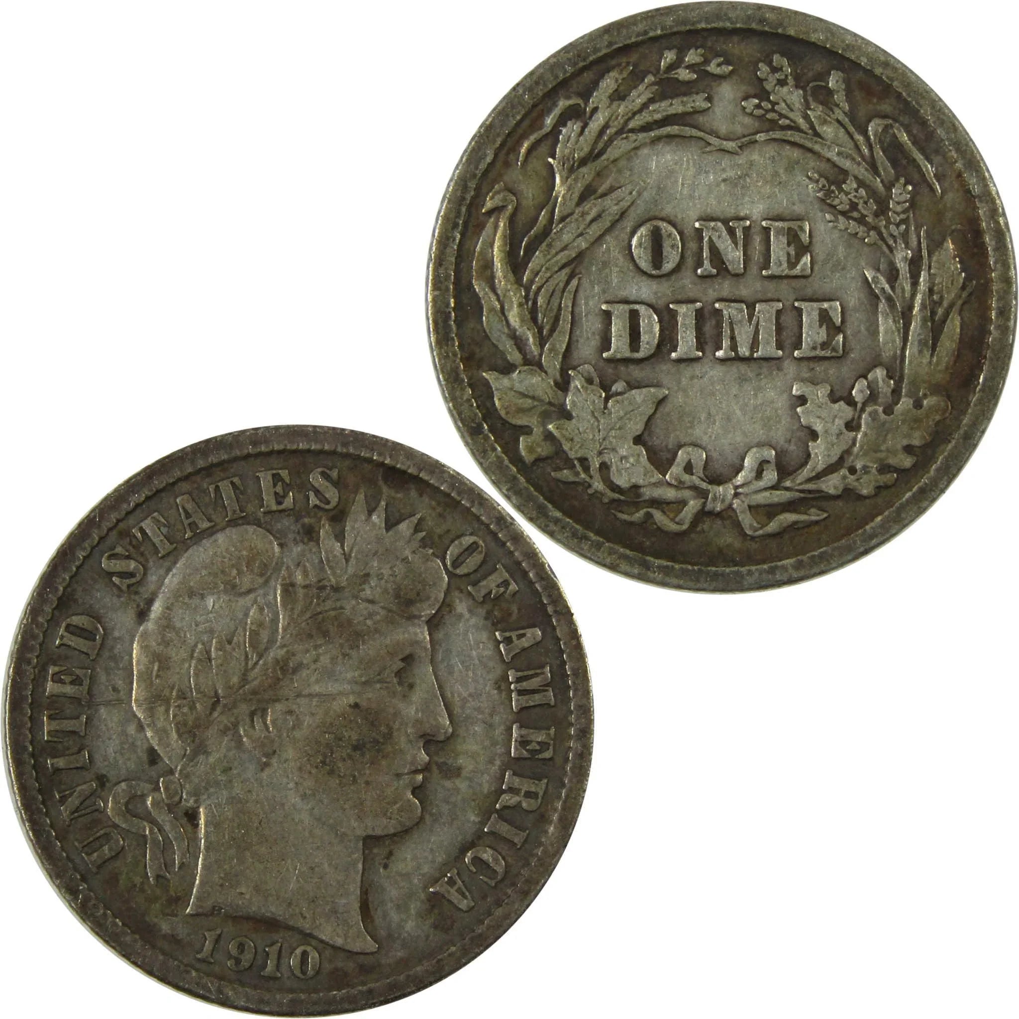 1910 Barber Silver Dime F Fine Details 10c Coin Collectible SKU:CP1035