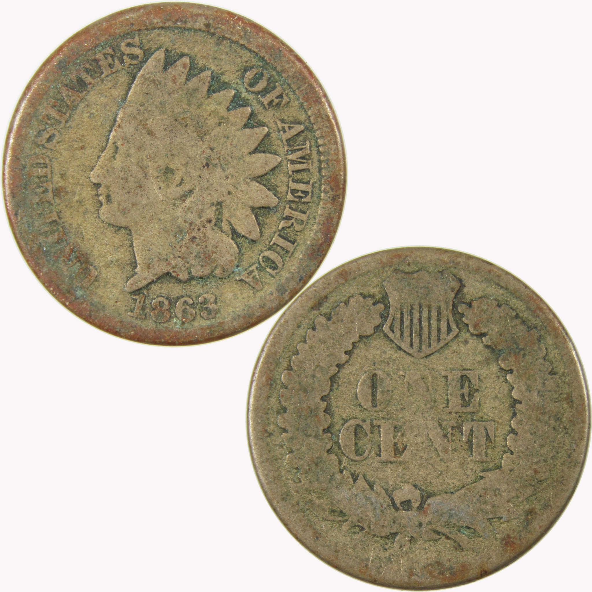 1863 Indian Head Cent AG About Good Penny 1c Coin SKU:CP1093