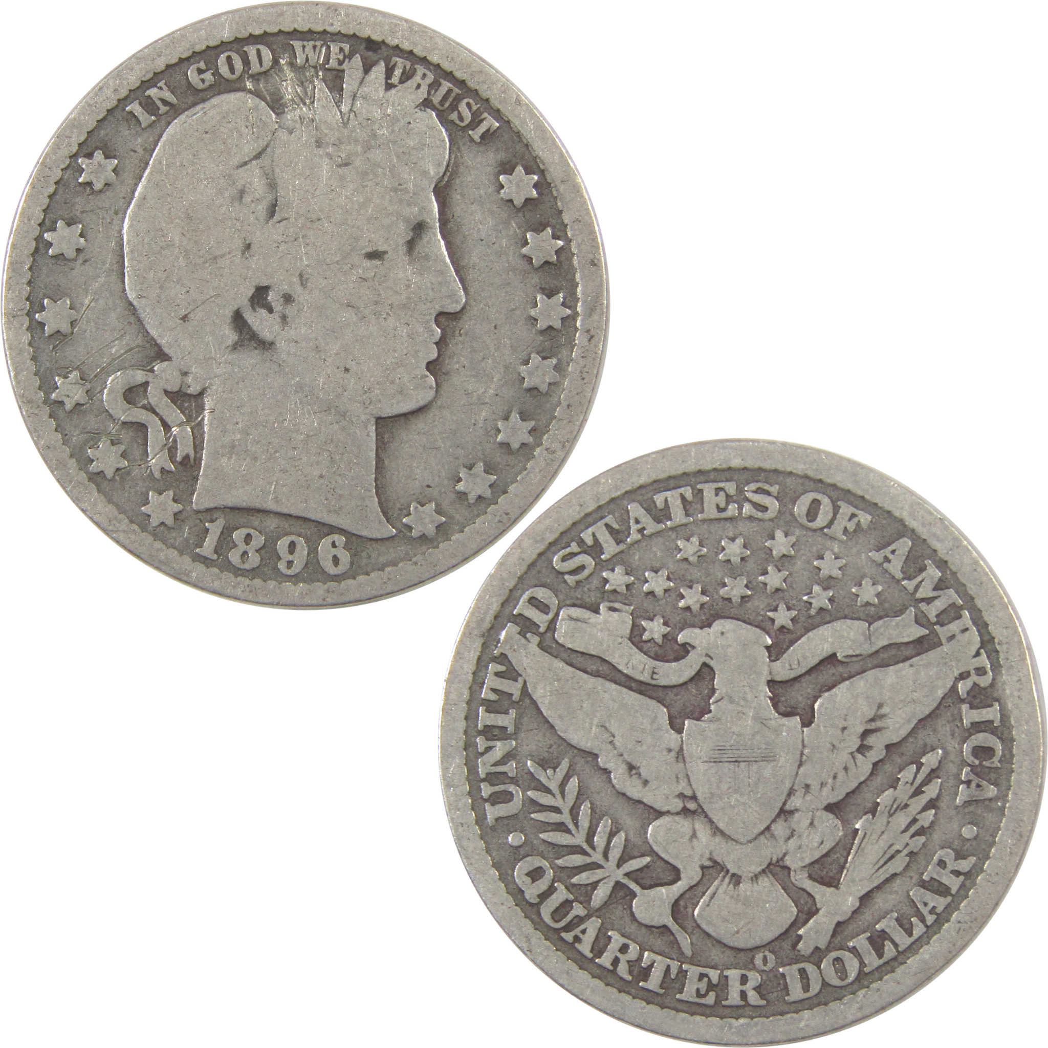 1896 O Barber Quarter G Good Details Silver 25c Coin SKU:I17948