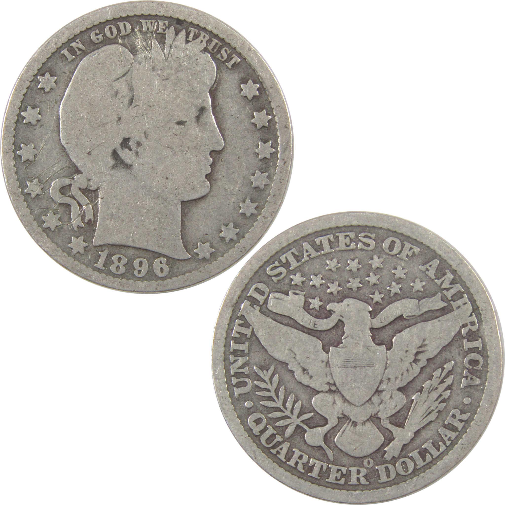 1896 O Barber Quarter G Good Details Silver 25c Coin SKU:I17948
