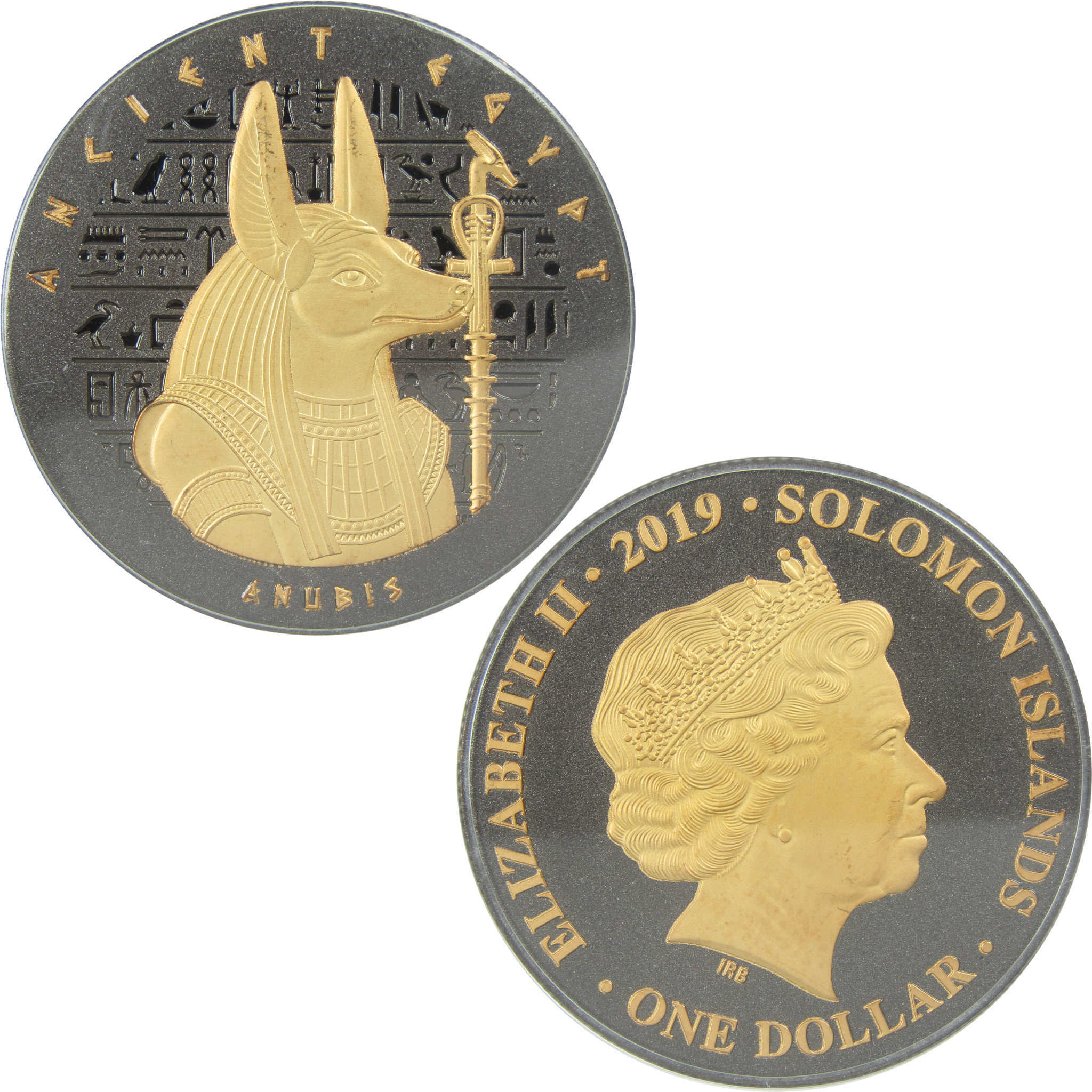 Ancient Egypt Anubis $1 Black Nickel Gold Plated 2019 Solomon Islands