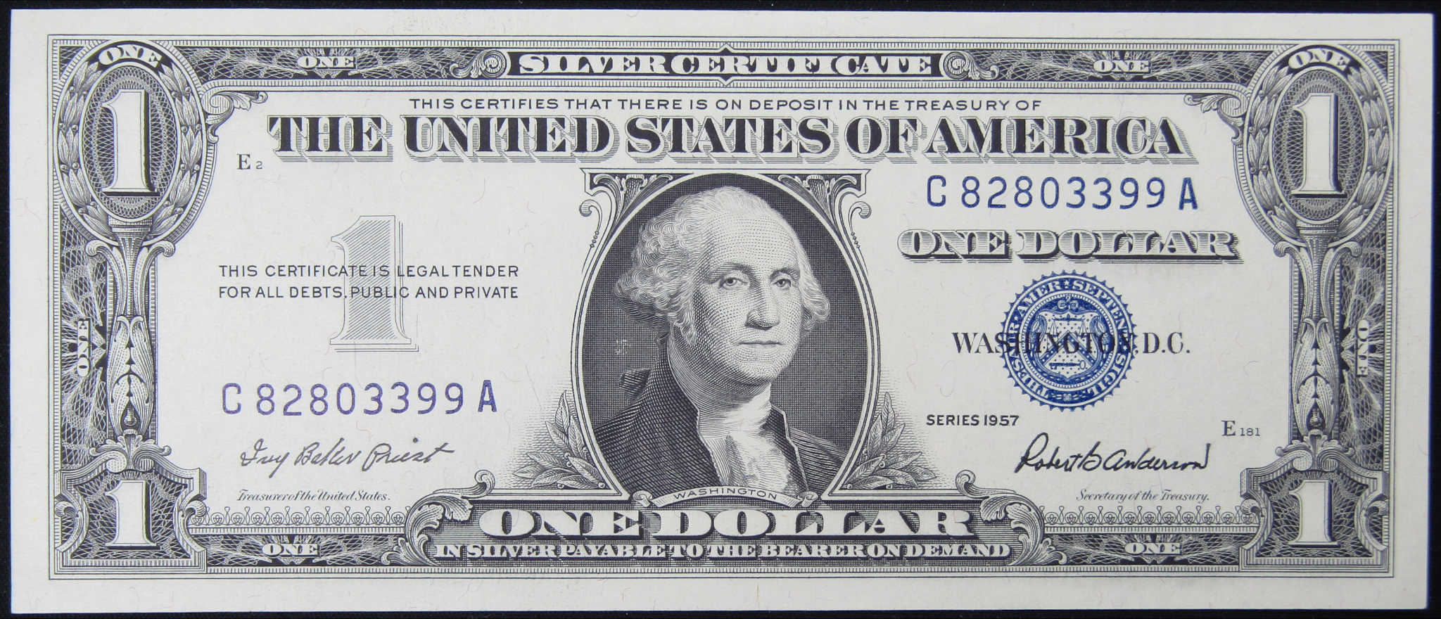 1957 $1 Small Size Silver Certificate Note CCU Crisp Uncirculated