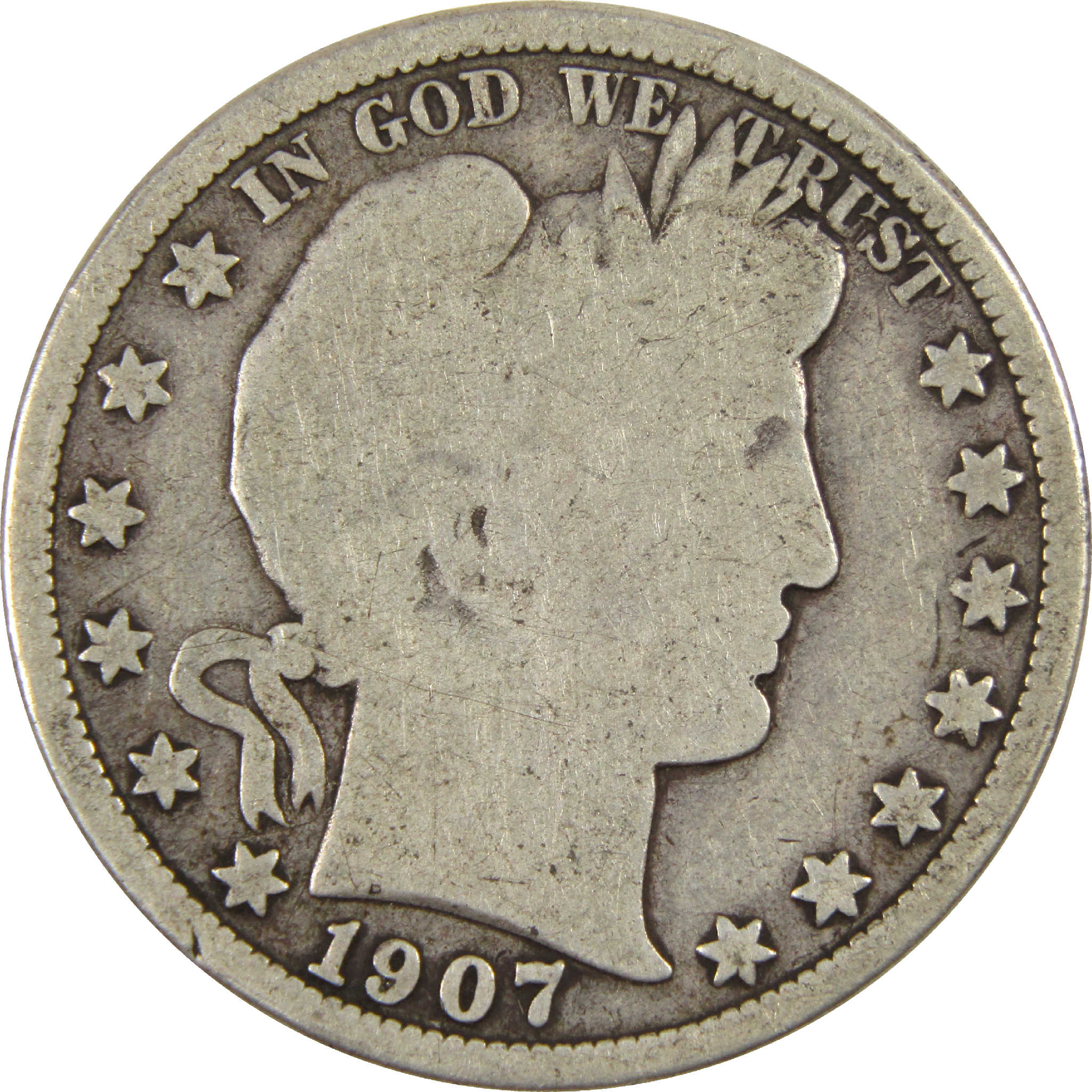 1907 D Barber Half Dollar G Good Silver 50c Coin