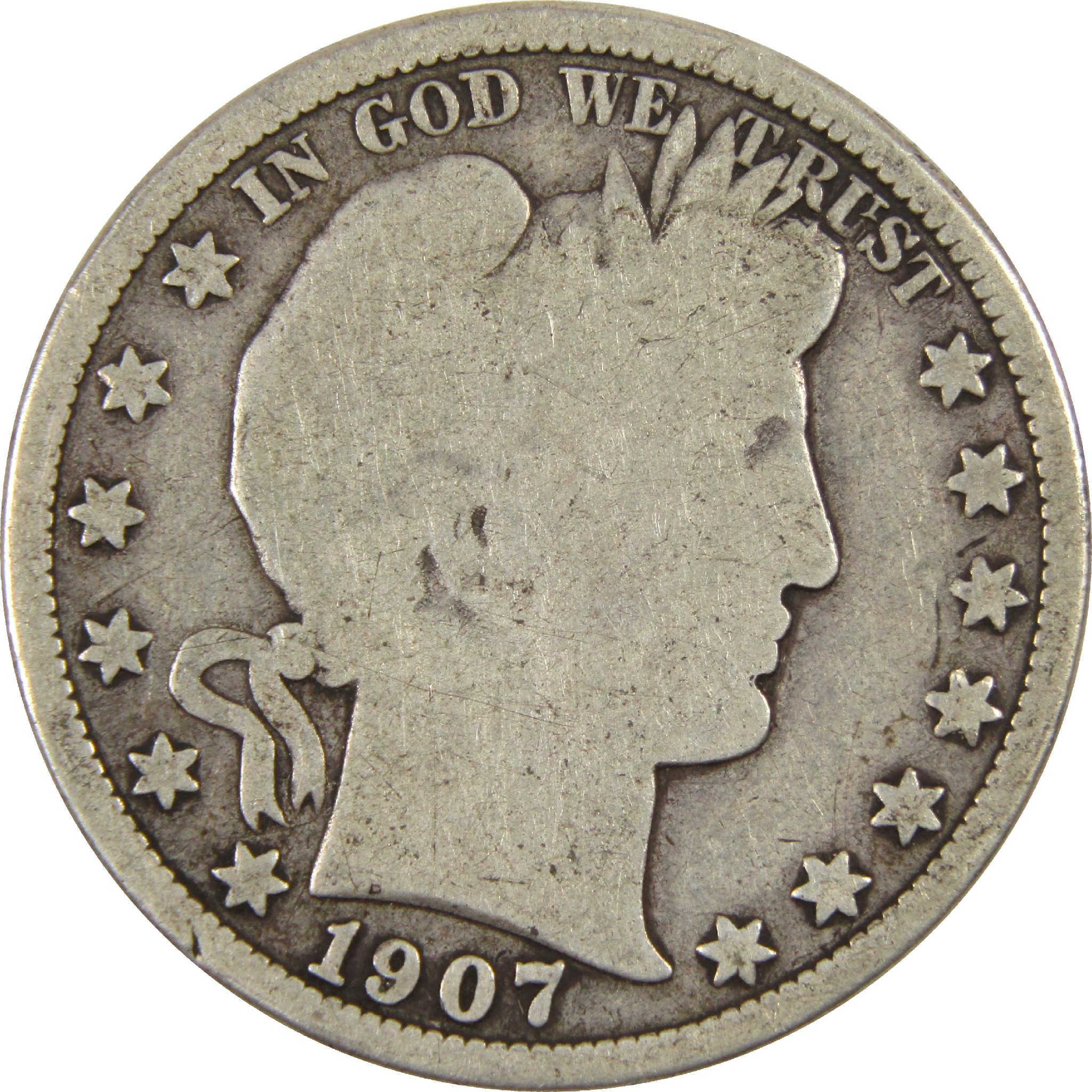 1907 D Barber Half Dollar G Good Silver 50c Coin