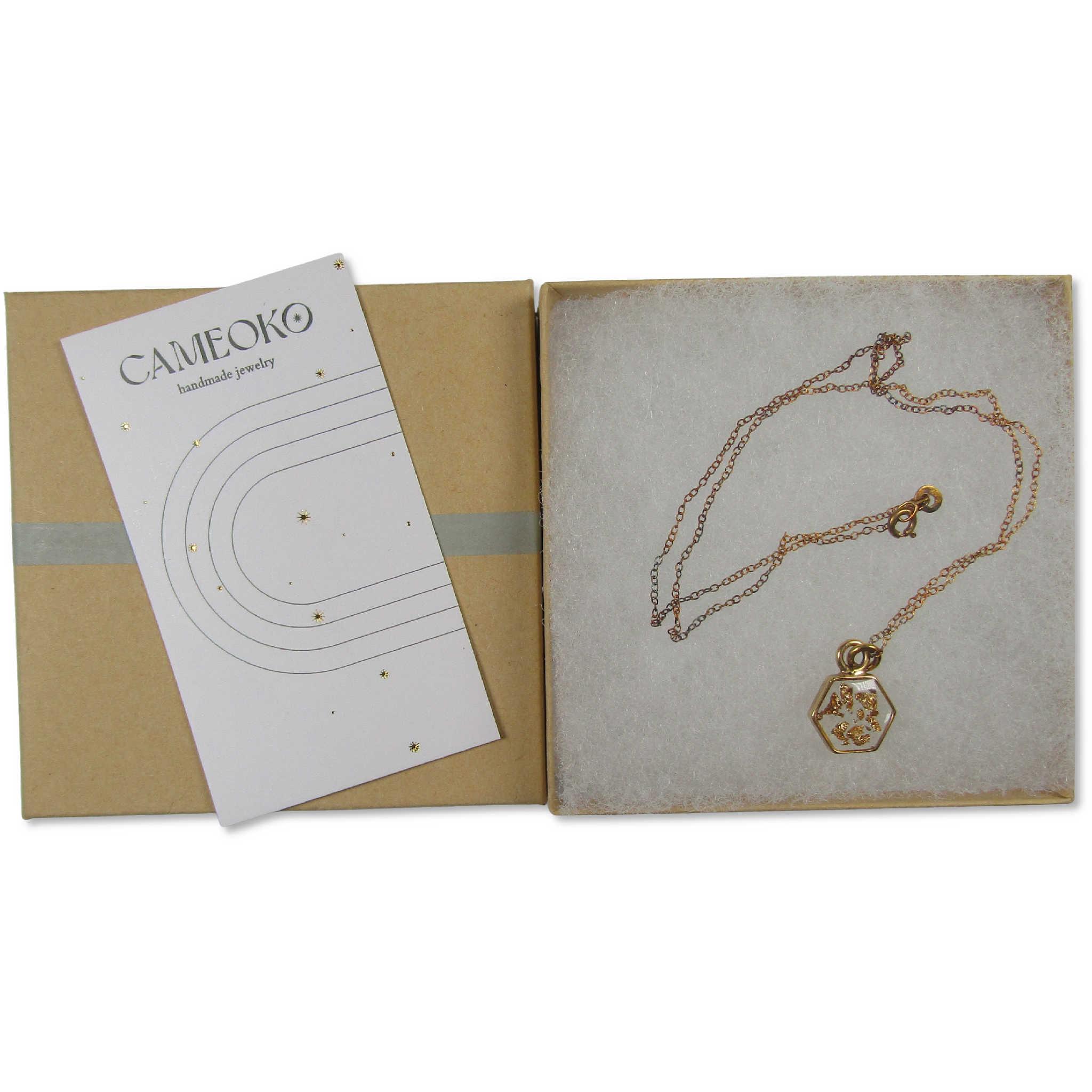 Gold Flake Hexagon Necklace with Chain and Gift Box
