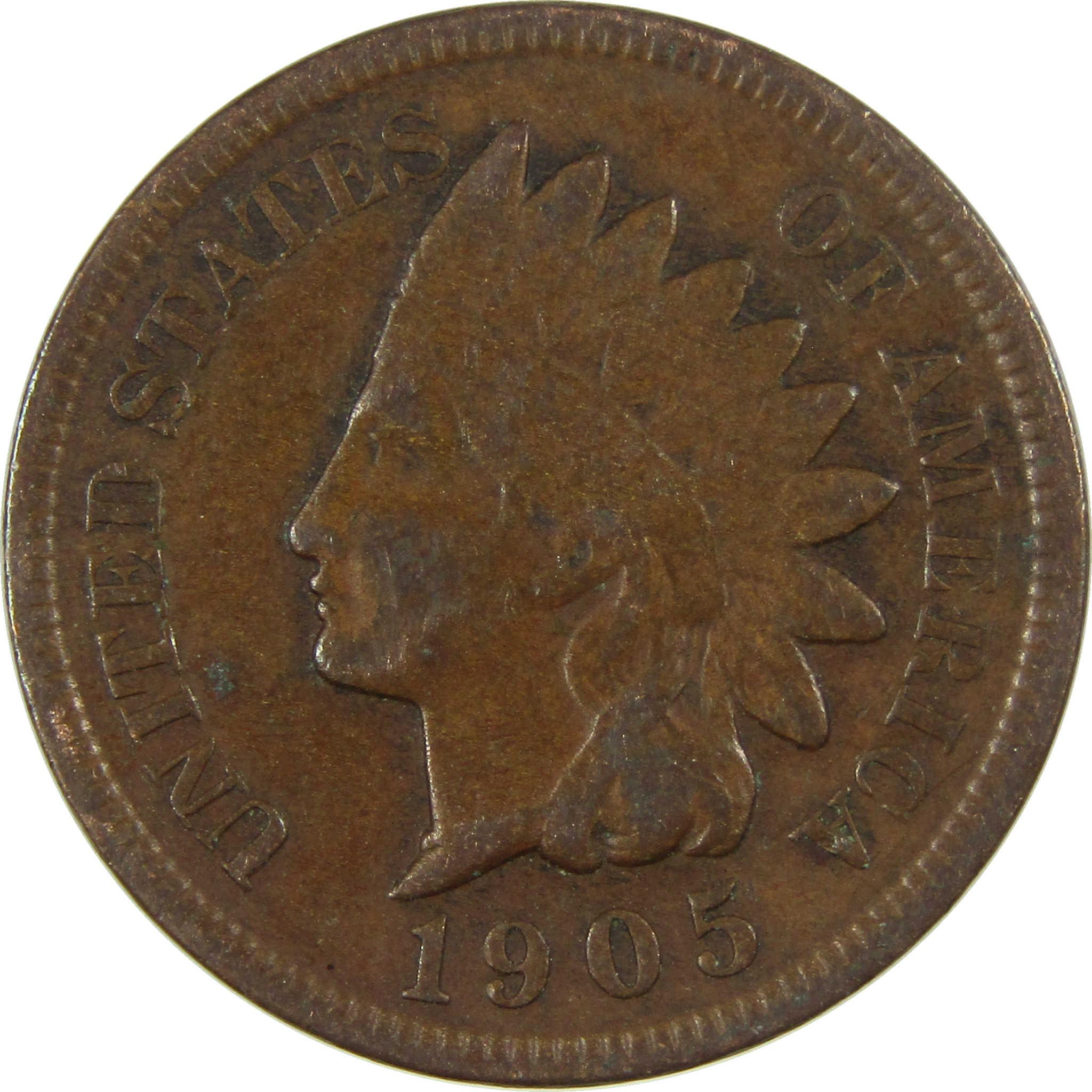 1905 Indian Head Cent F Fine Penny 1c Coin SKU:I27057