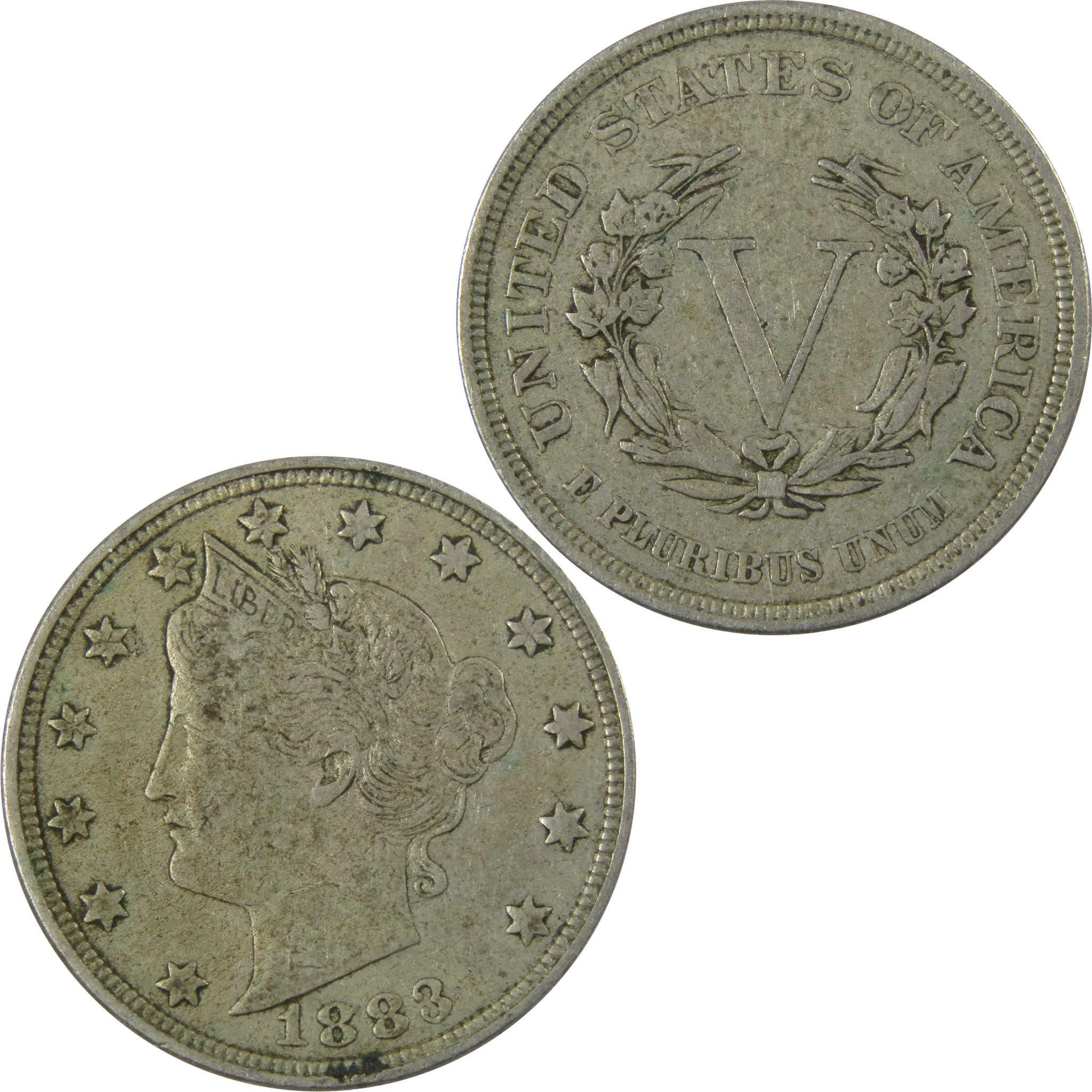 1883 No Cents Liberty Head V Nickel F Fine 5c Coin SKU:I27229